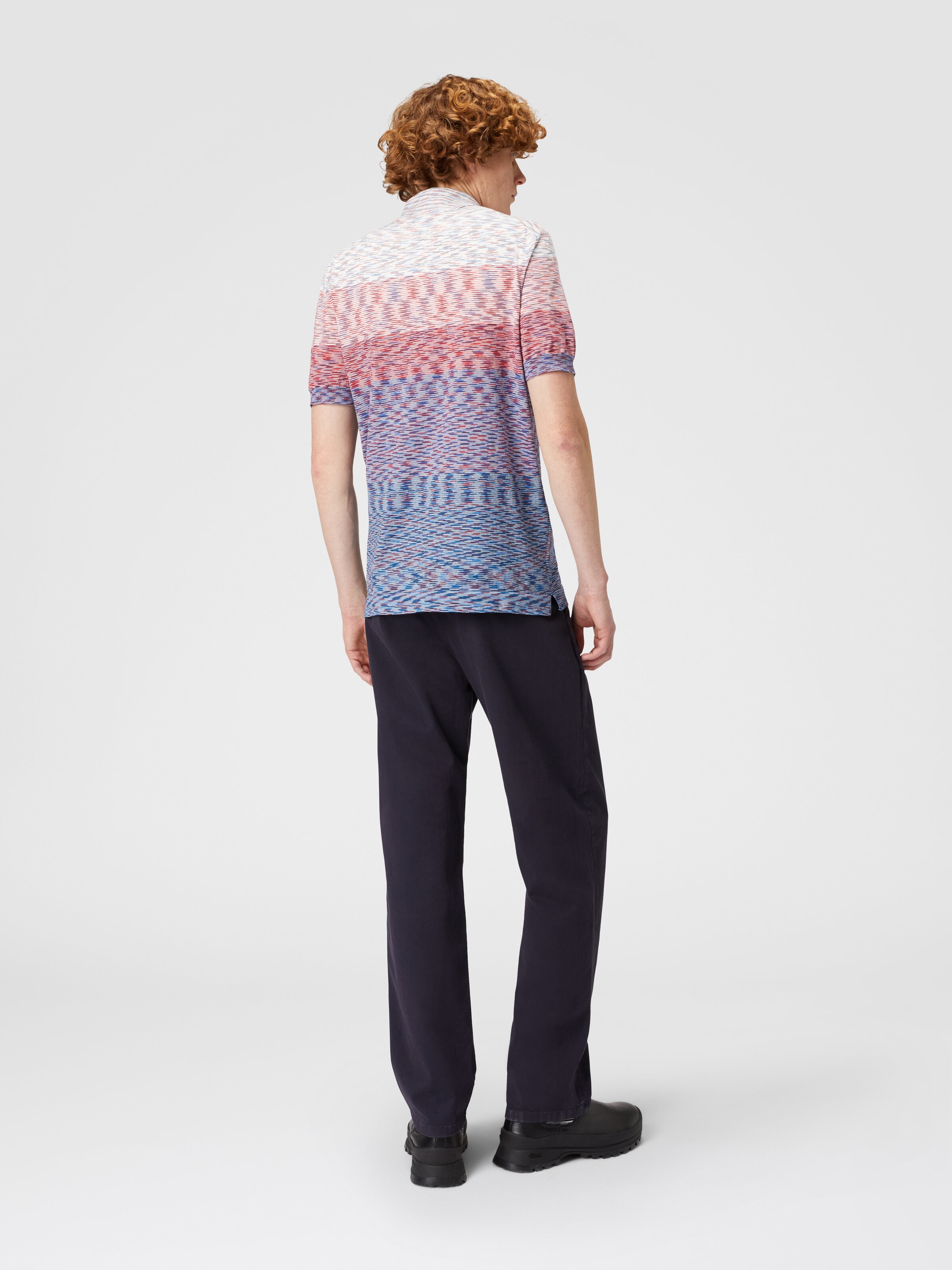 Short-sleeved polo shirt in dégradé slub cotton, Multicoloured  - 2