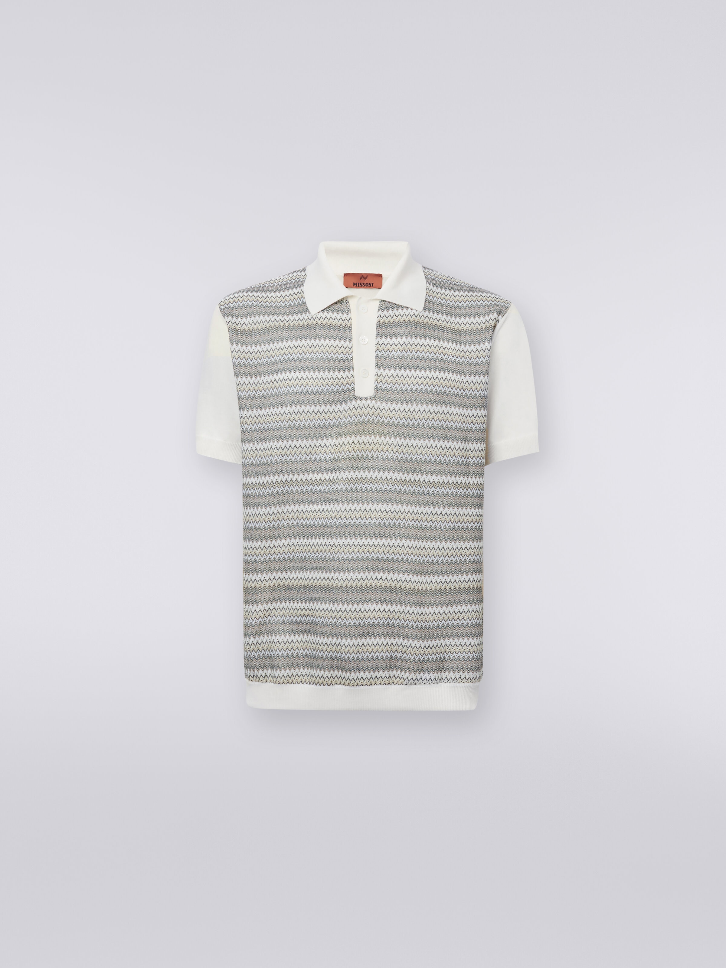 Kurzärmeliges Poloshirt mit Zickzackmuster und kontrastierenden Abschlüssen, Mehrfarbig  - 0