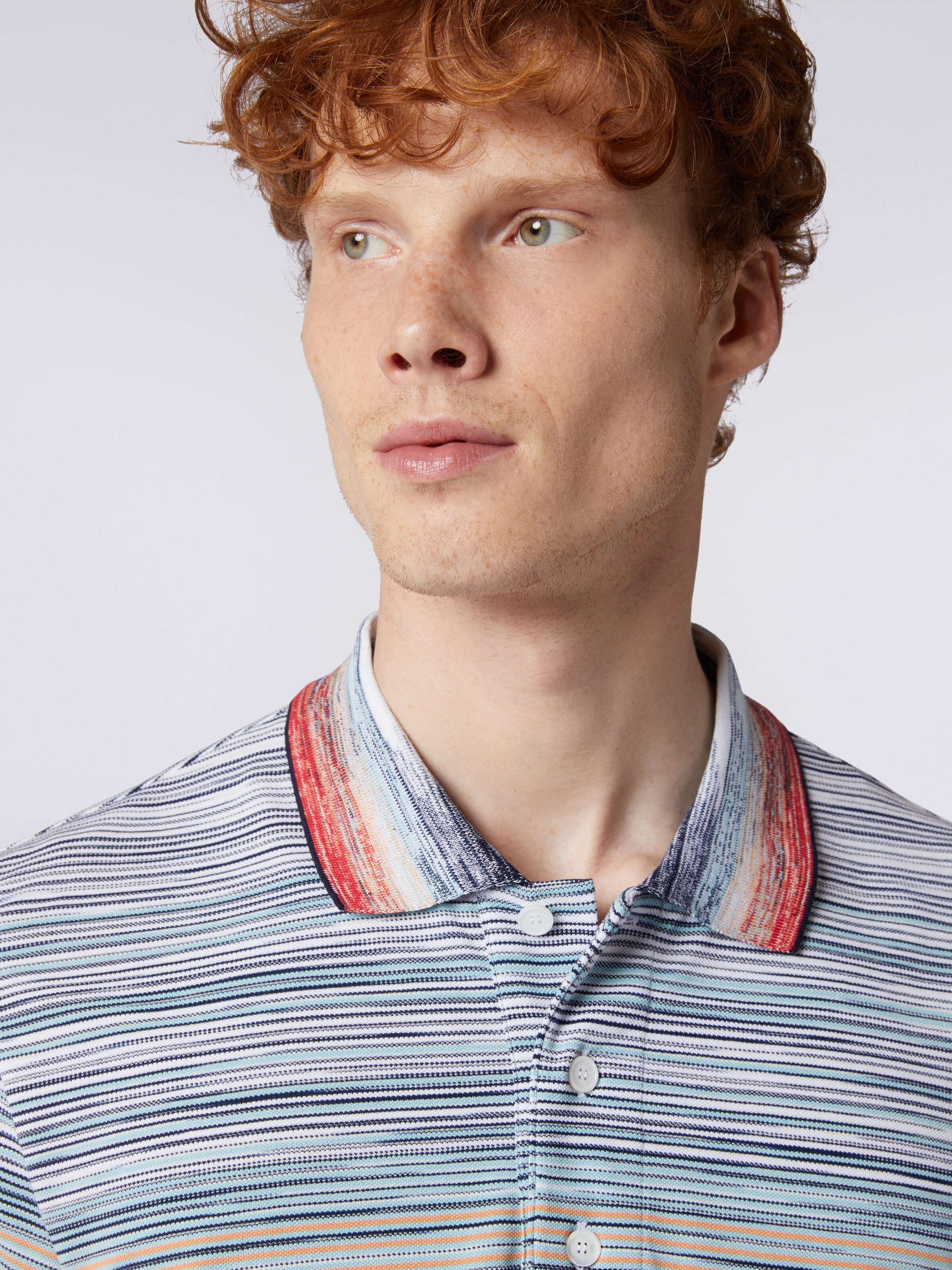 Short-sleeved polo shirt in slub cotton piqué, Multicoloured  - 4