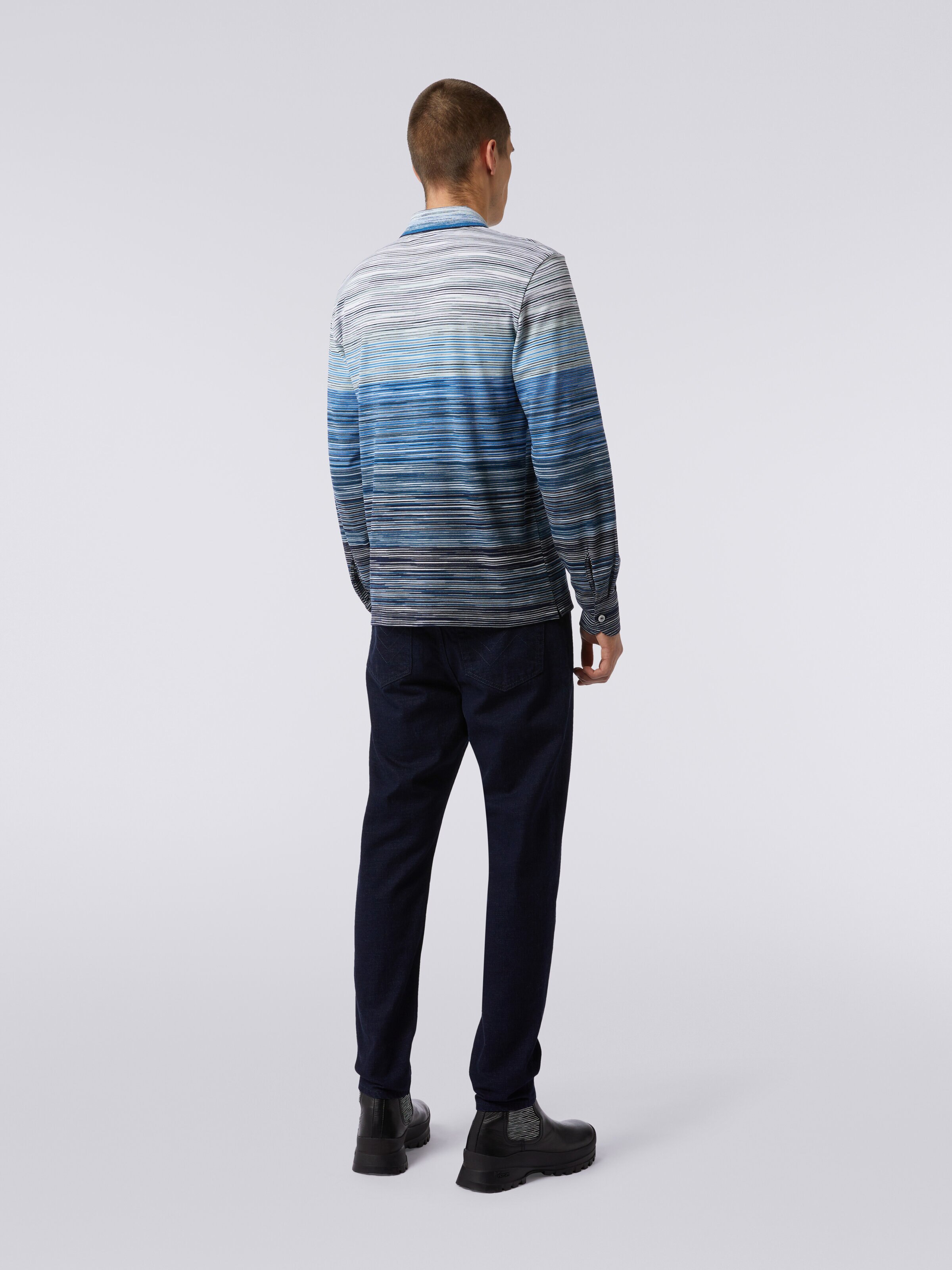 Polo de manga larga en piqué de algodón flameado, Multicolor  - 3