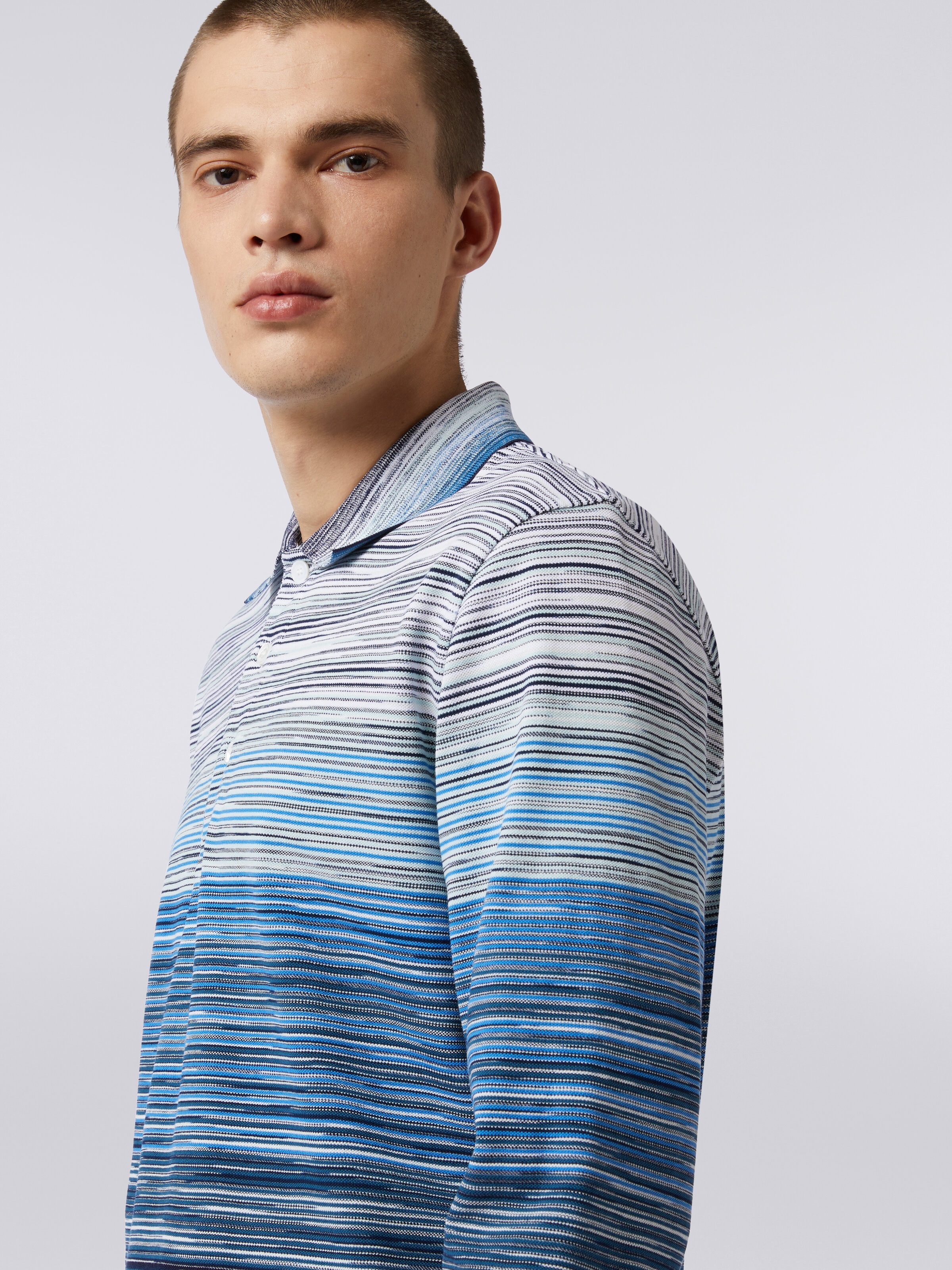 Long-sleeved polo shirt in slub cotton piqué, Multicoloured  - 4