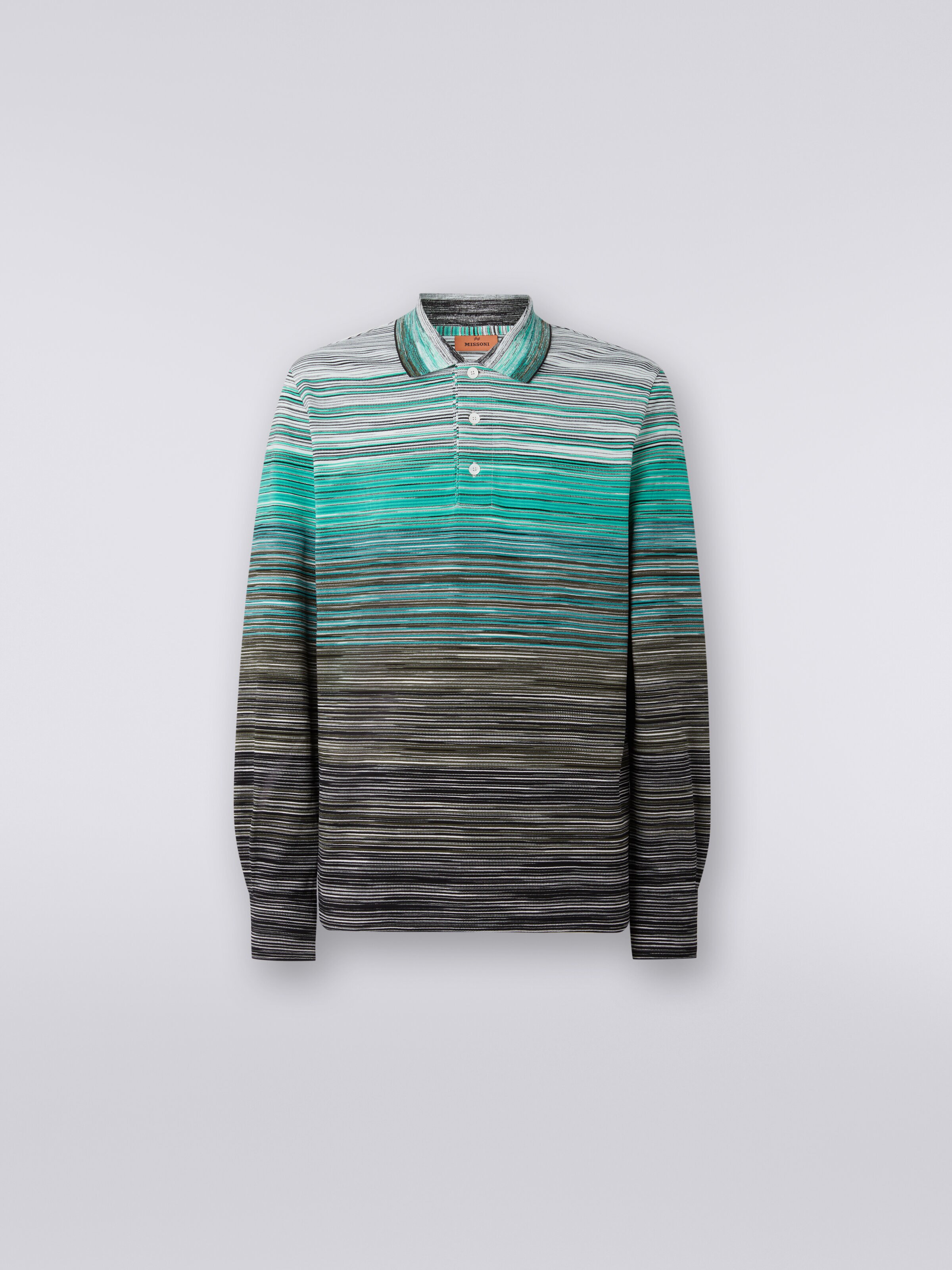 Long-sleeved polo shirt in slub cotton piqué, Multicoloured  - 0