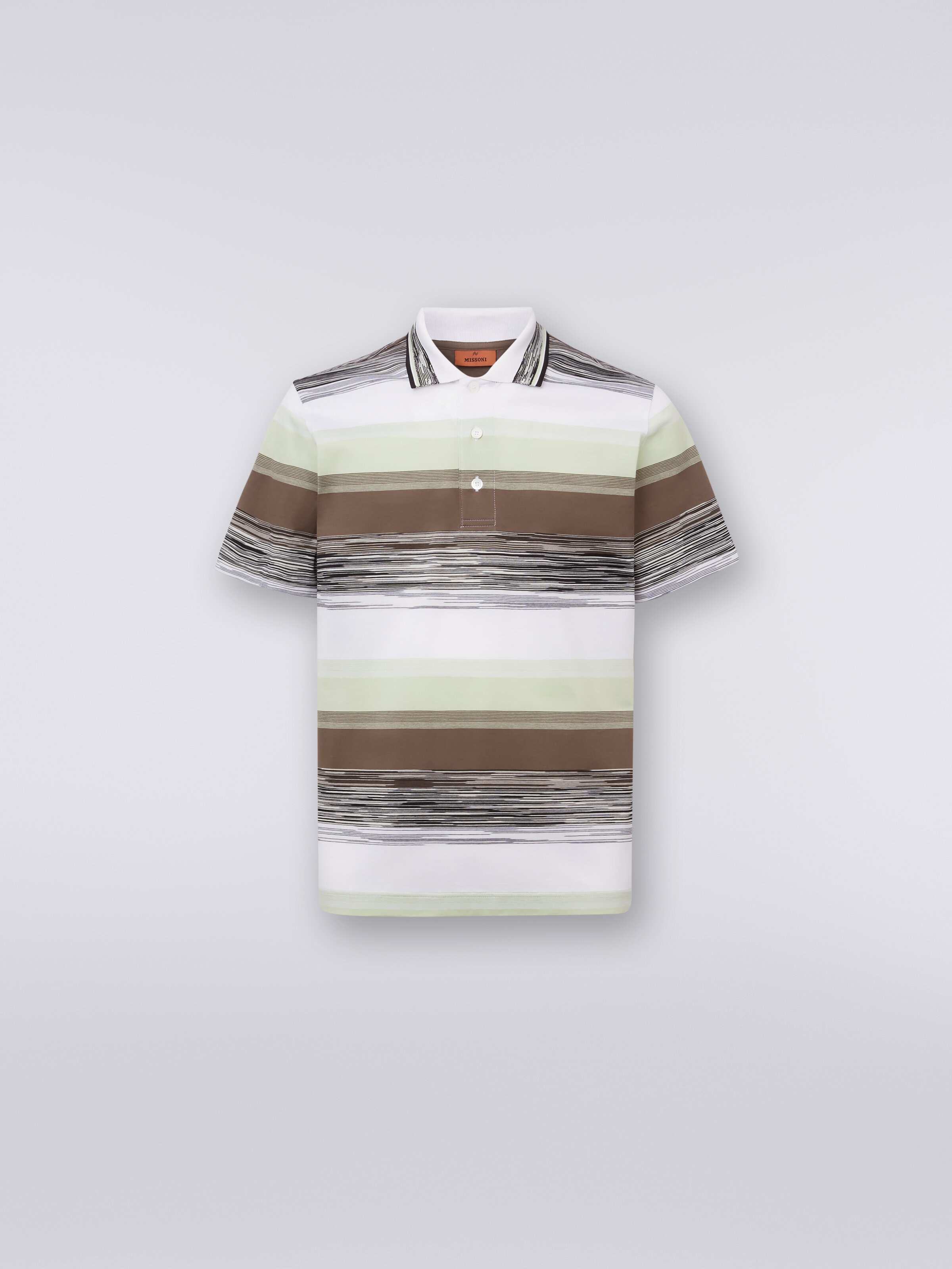 Short-sleeved polo shirt in slub cotton jersey, Green - 0