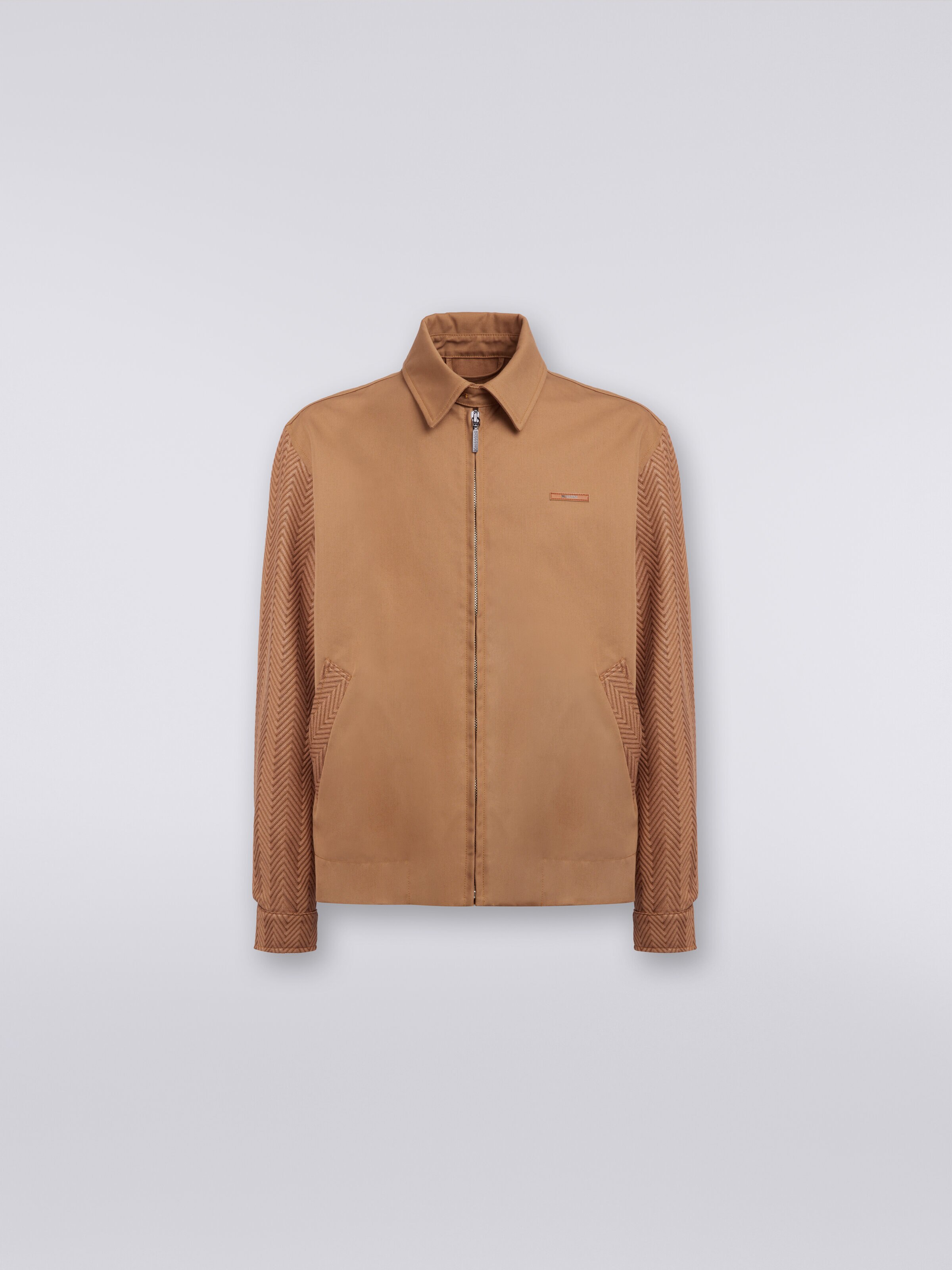 Jacket in cotton and nylon with chevron inserts, Beige - 0