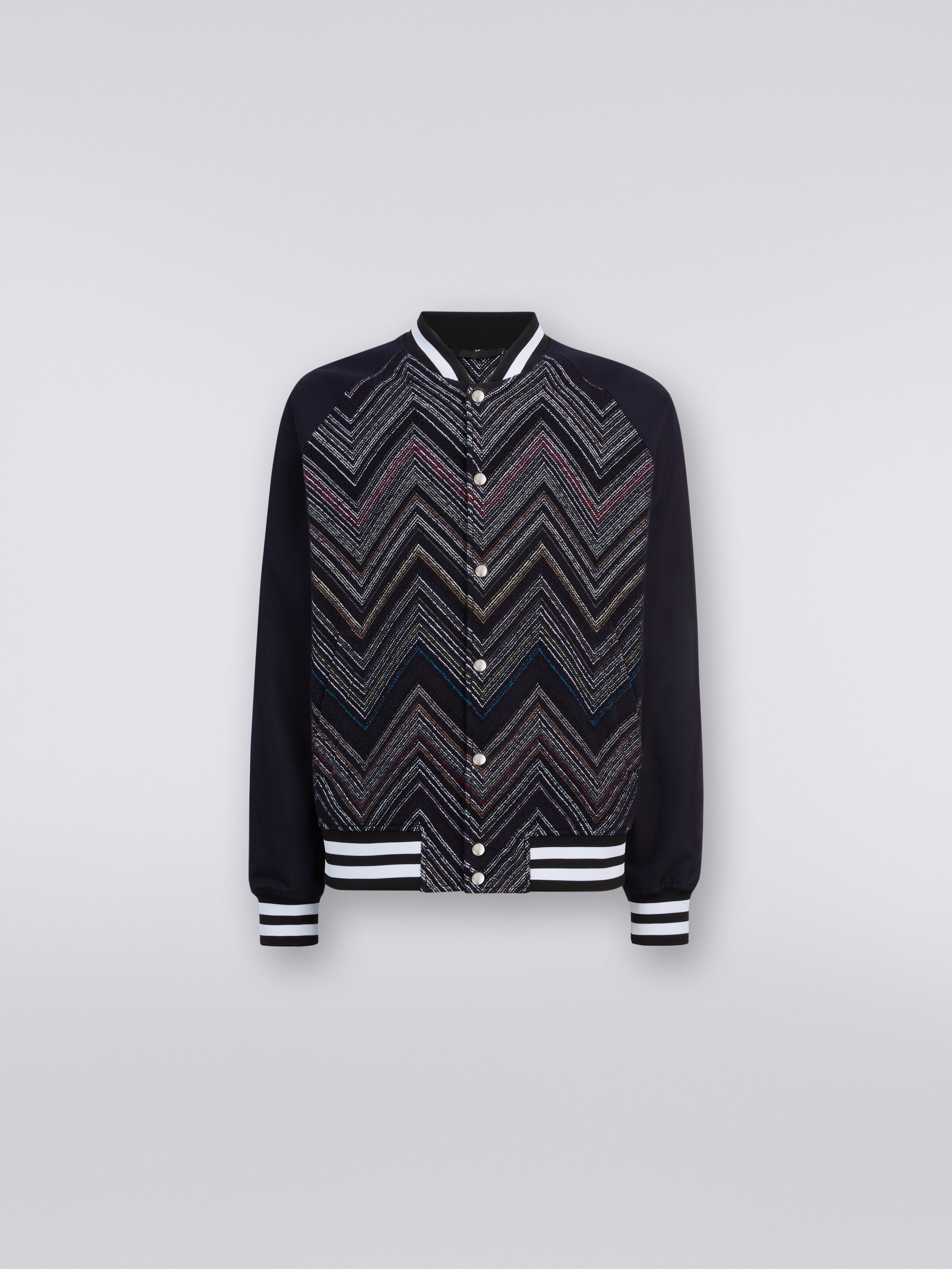 Bomber jacket in chevron cotton blend, Blue - 0