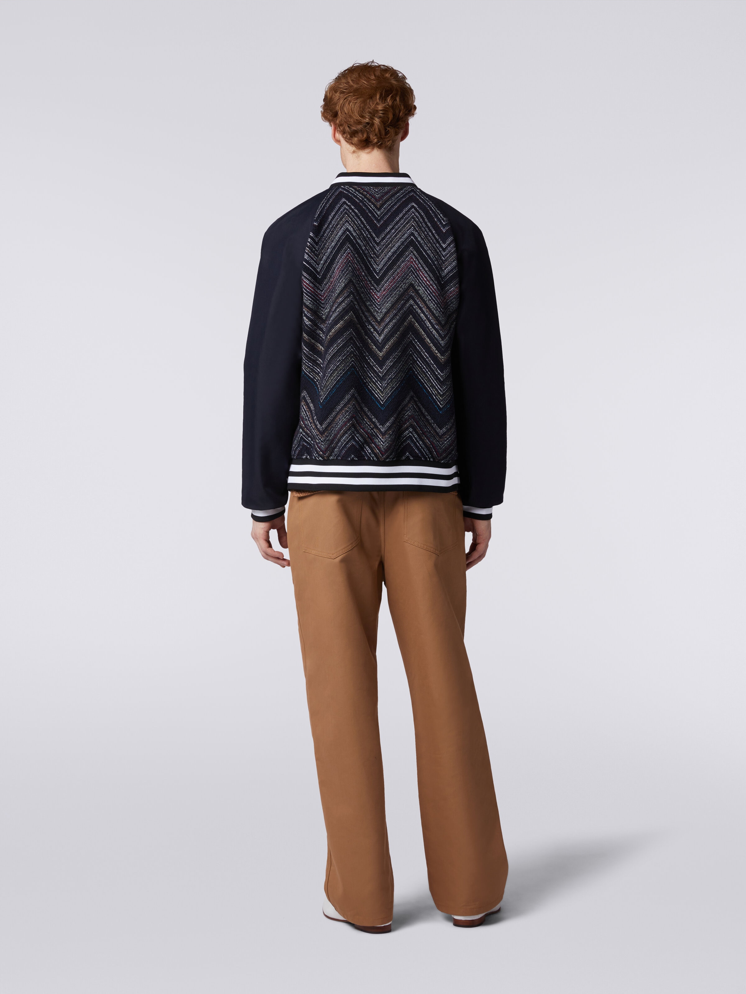 Bomber jacket in chevron cotton blend, Blue - 3