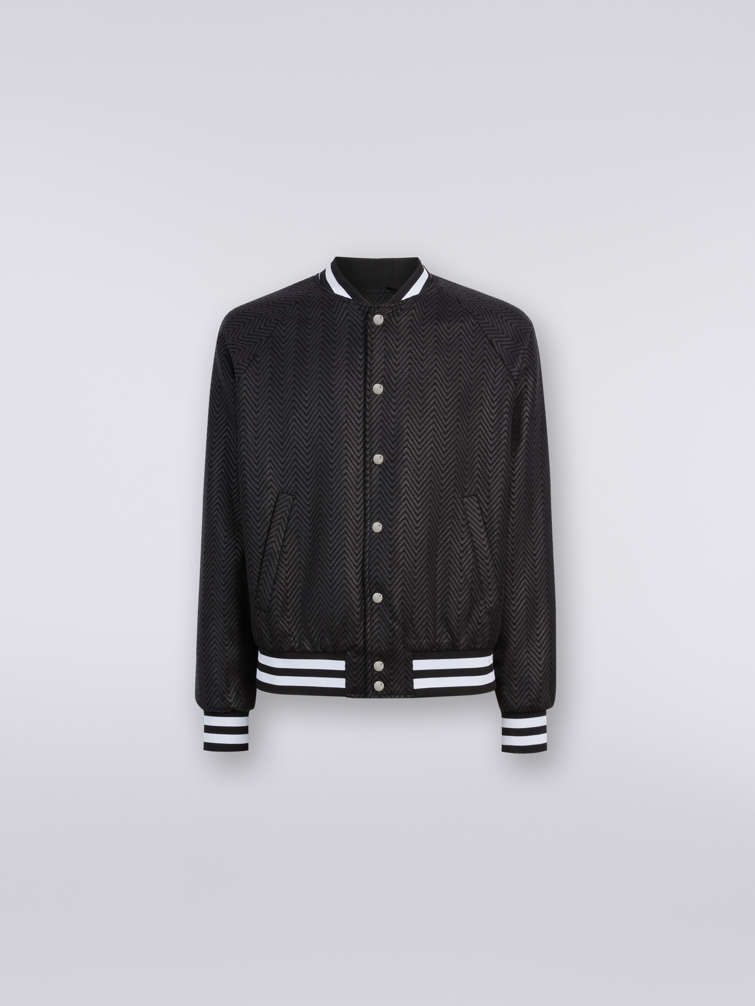Bomber jacket in zigzag viscose and cotton, Black    - 0