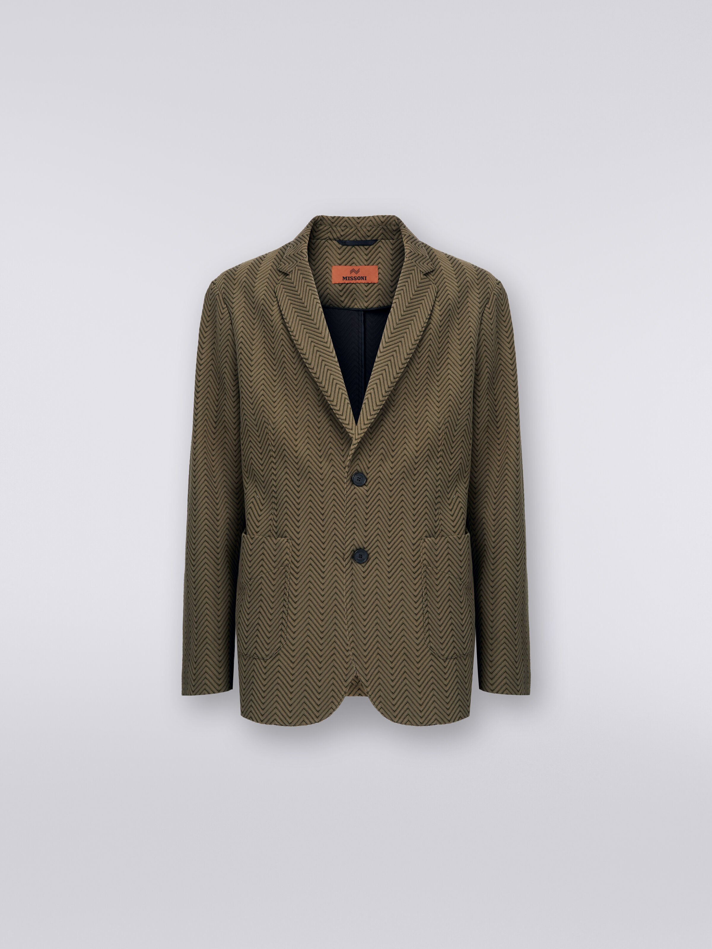 Blazer in cotone e viscosa chevron, Verde - 0