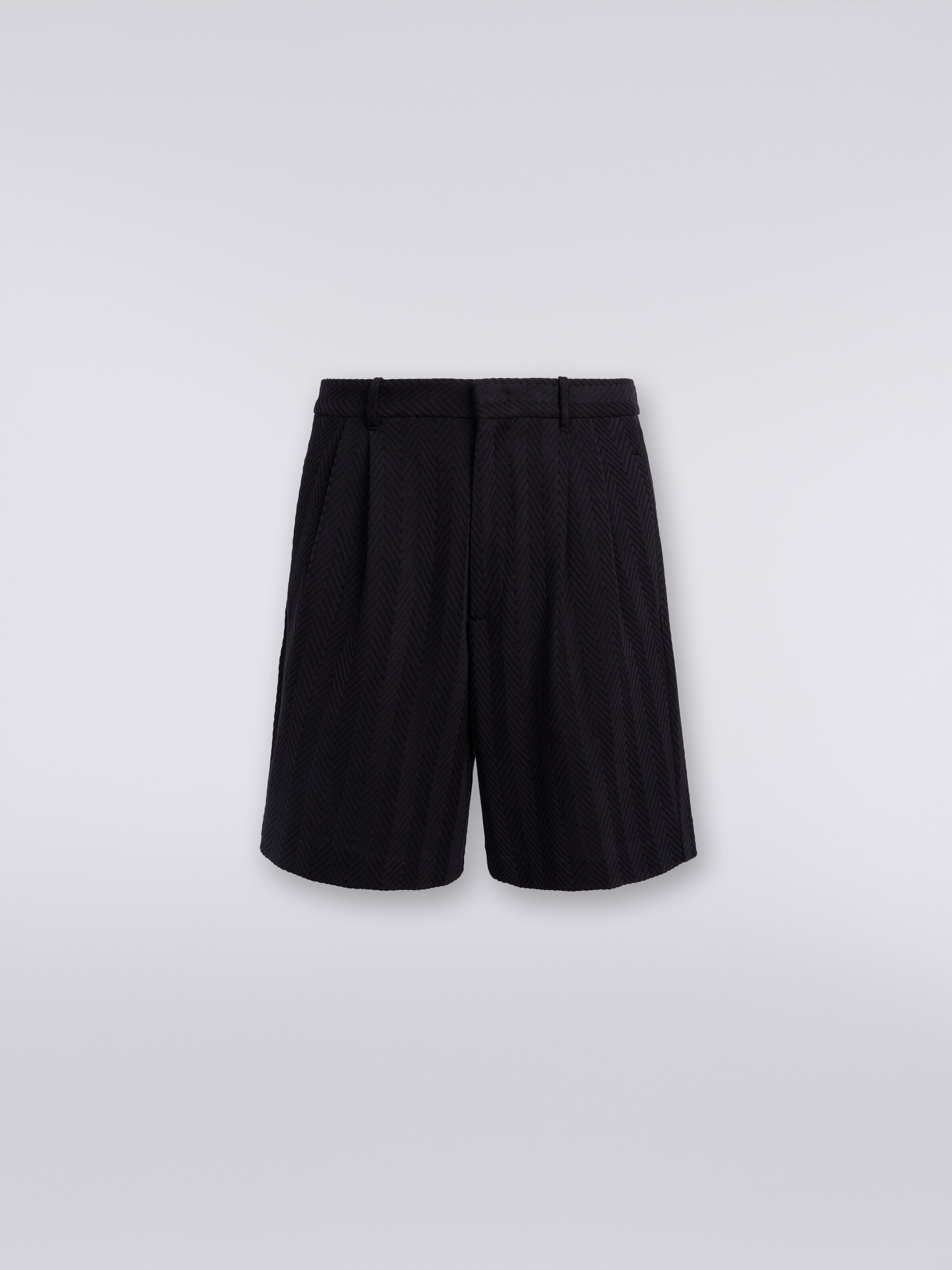 Pantalones cortos de algodón y viscosa zigzag, Negro    - 0