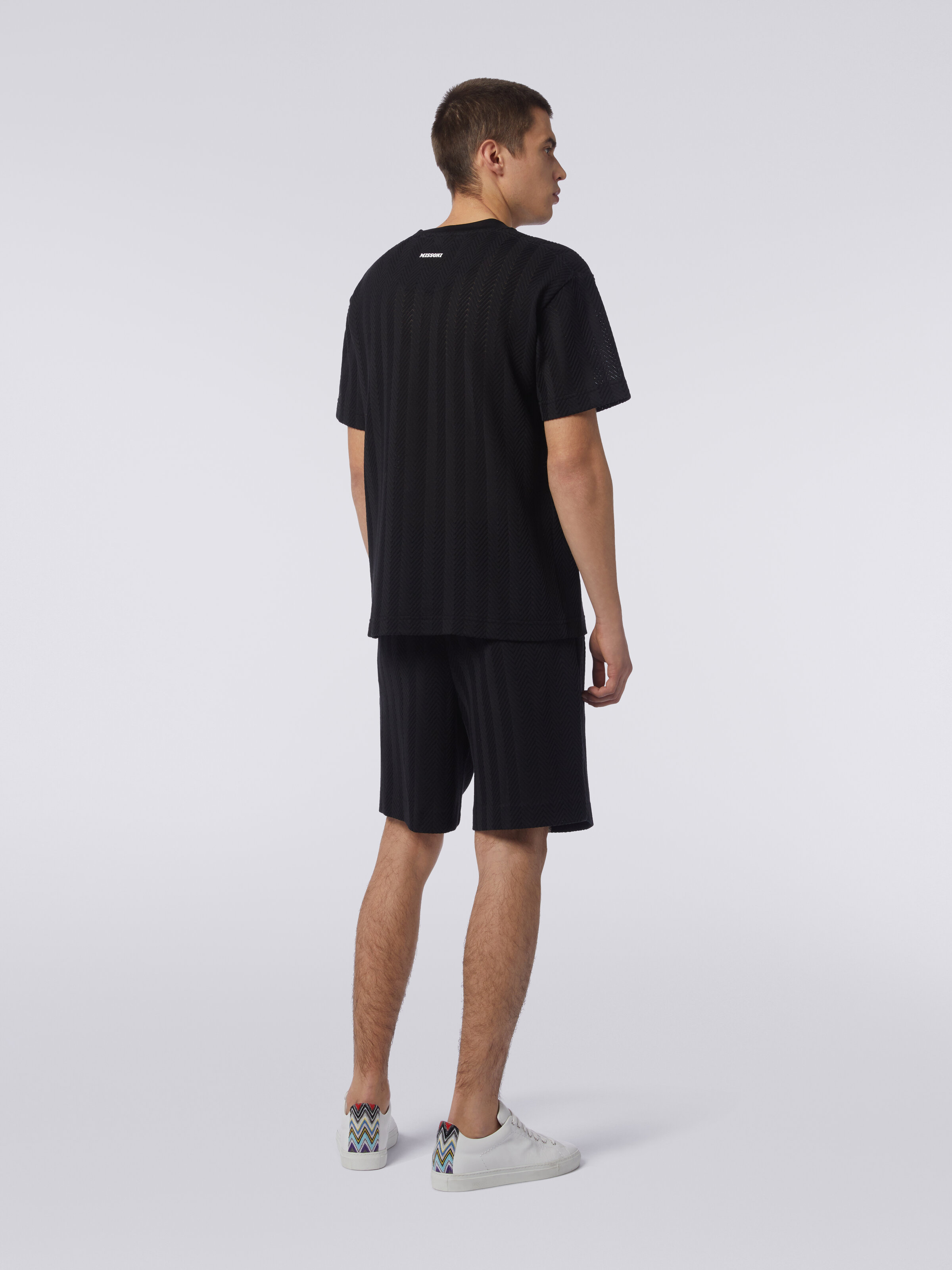 Pantalones cortos de algodón y viscosa zigzag, Negro    - 3
