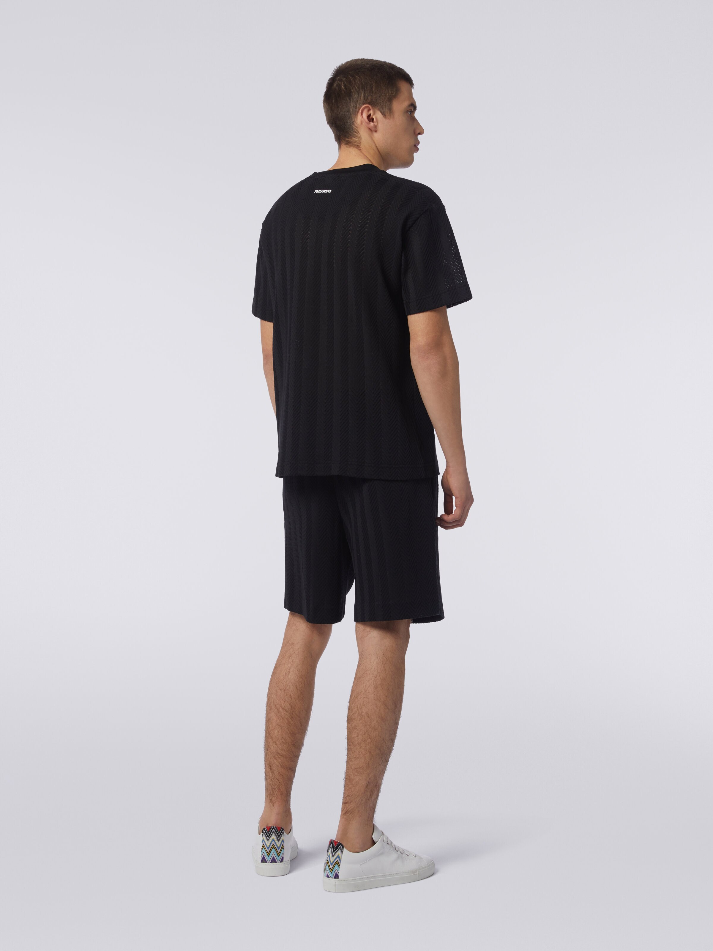 Shorts aus Baumwolle und Viskose mit Zickzackmuster, Schwarz    - 3