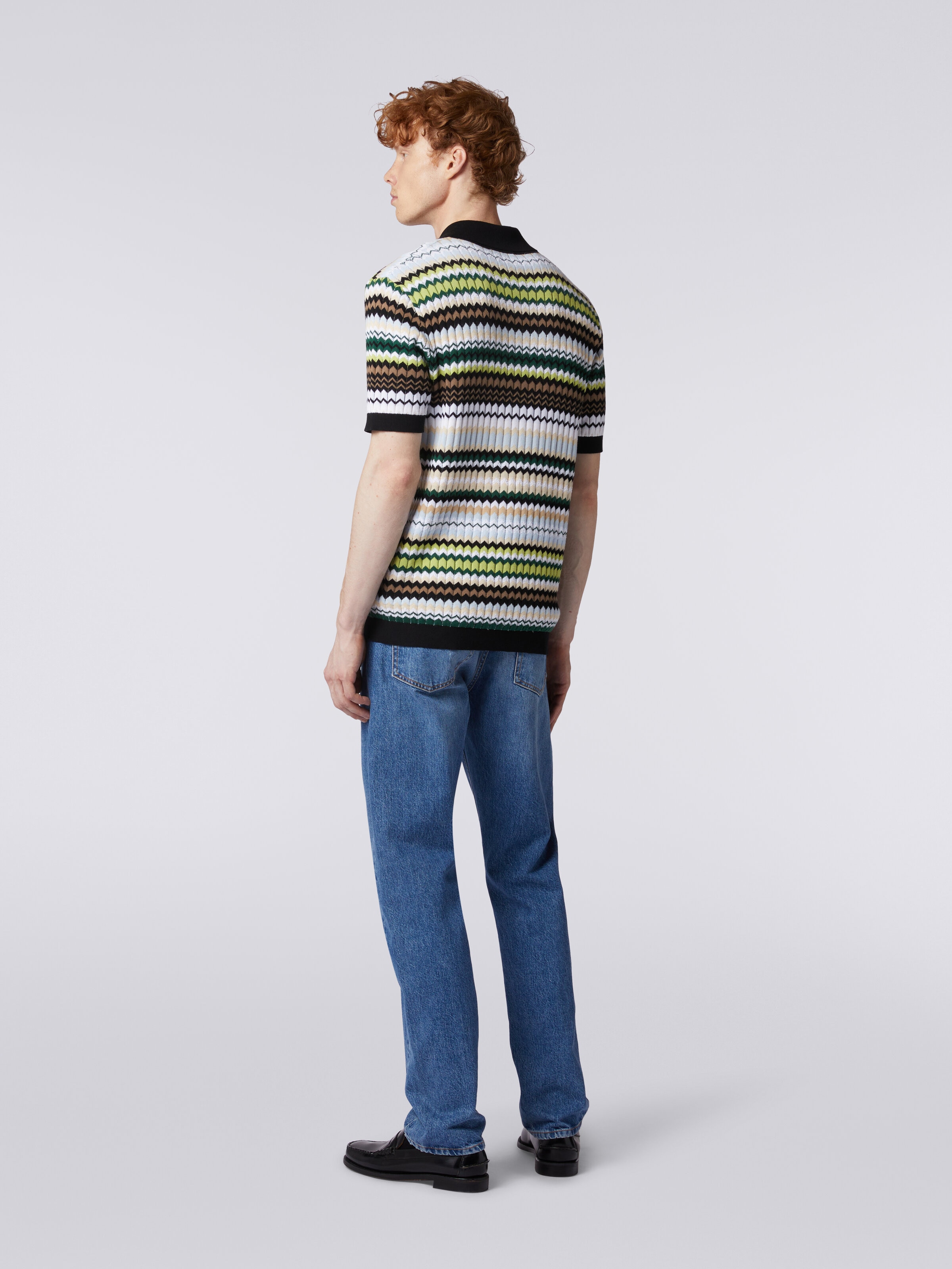 Five-pocket trousers in denim with zigzag insert Blue | Missoni