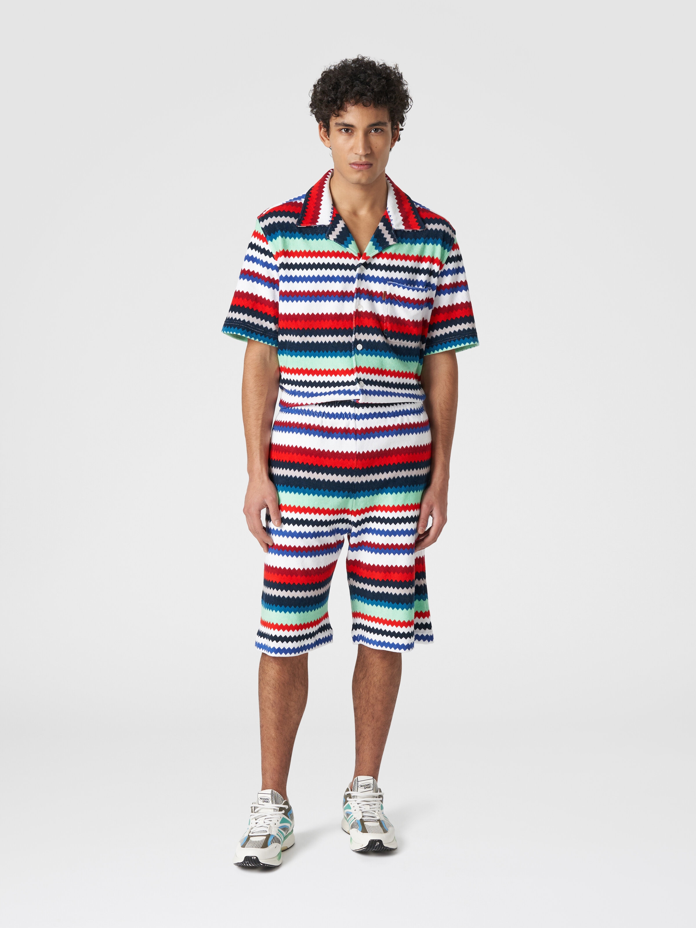 Pantalones de rizo estampado zigzag , Multicolor  - 1