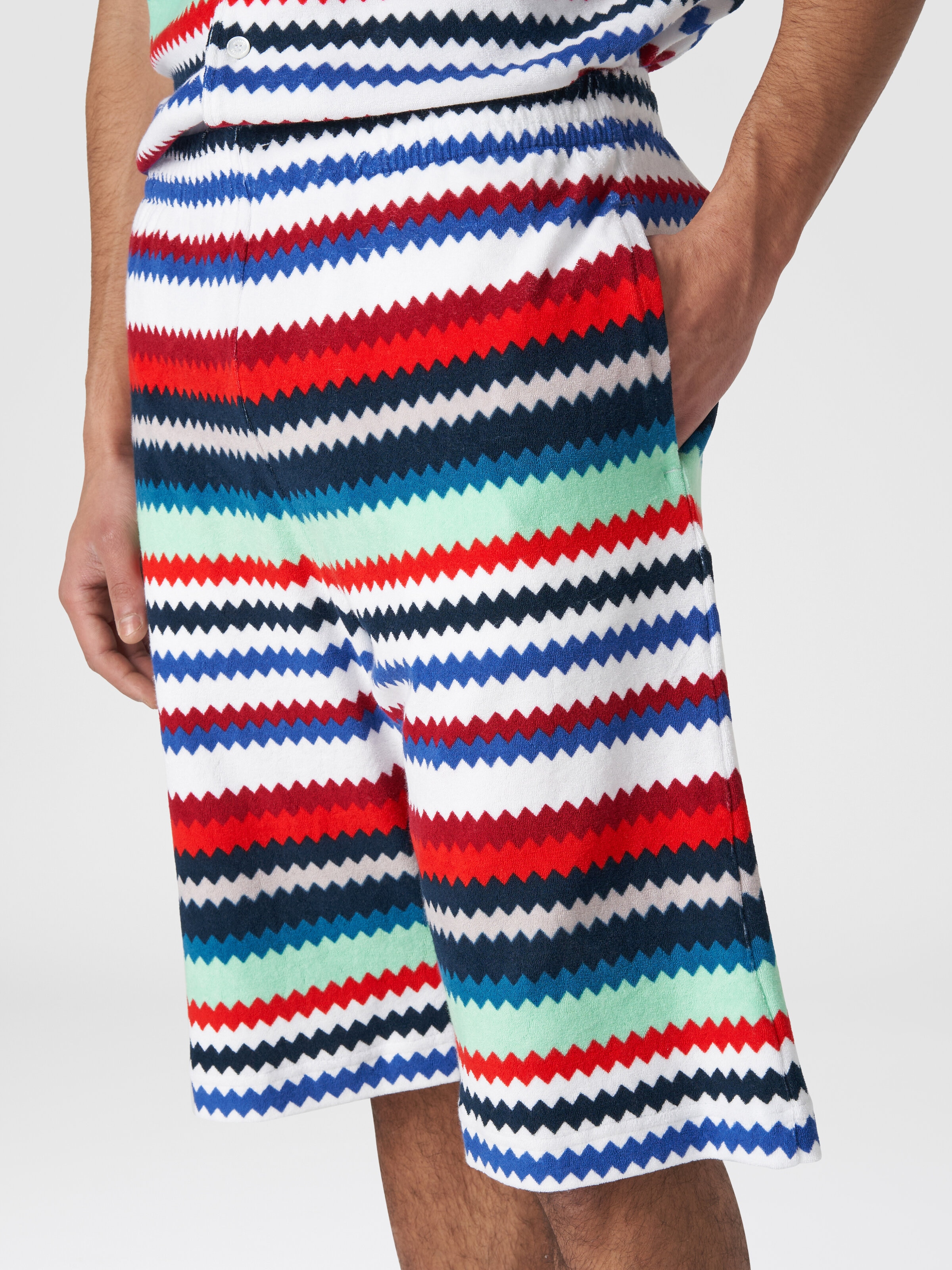 Shorts in spugna stampa zig zag , Multicolore  - 4