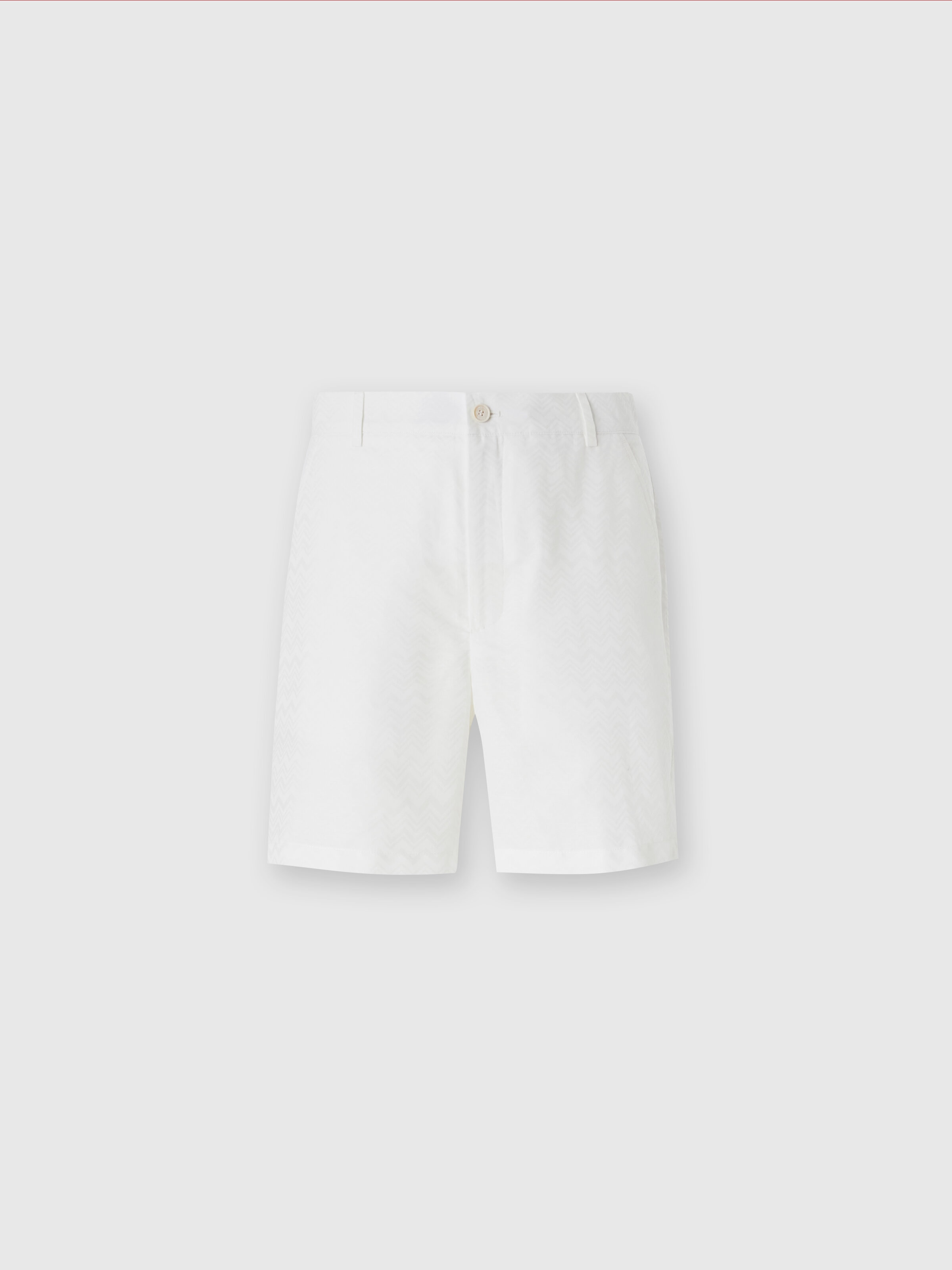 Bermuda shorts in cotton blend with zigzag pattern, White  - 0