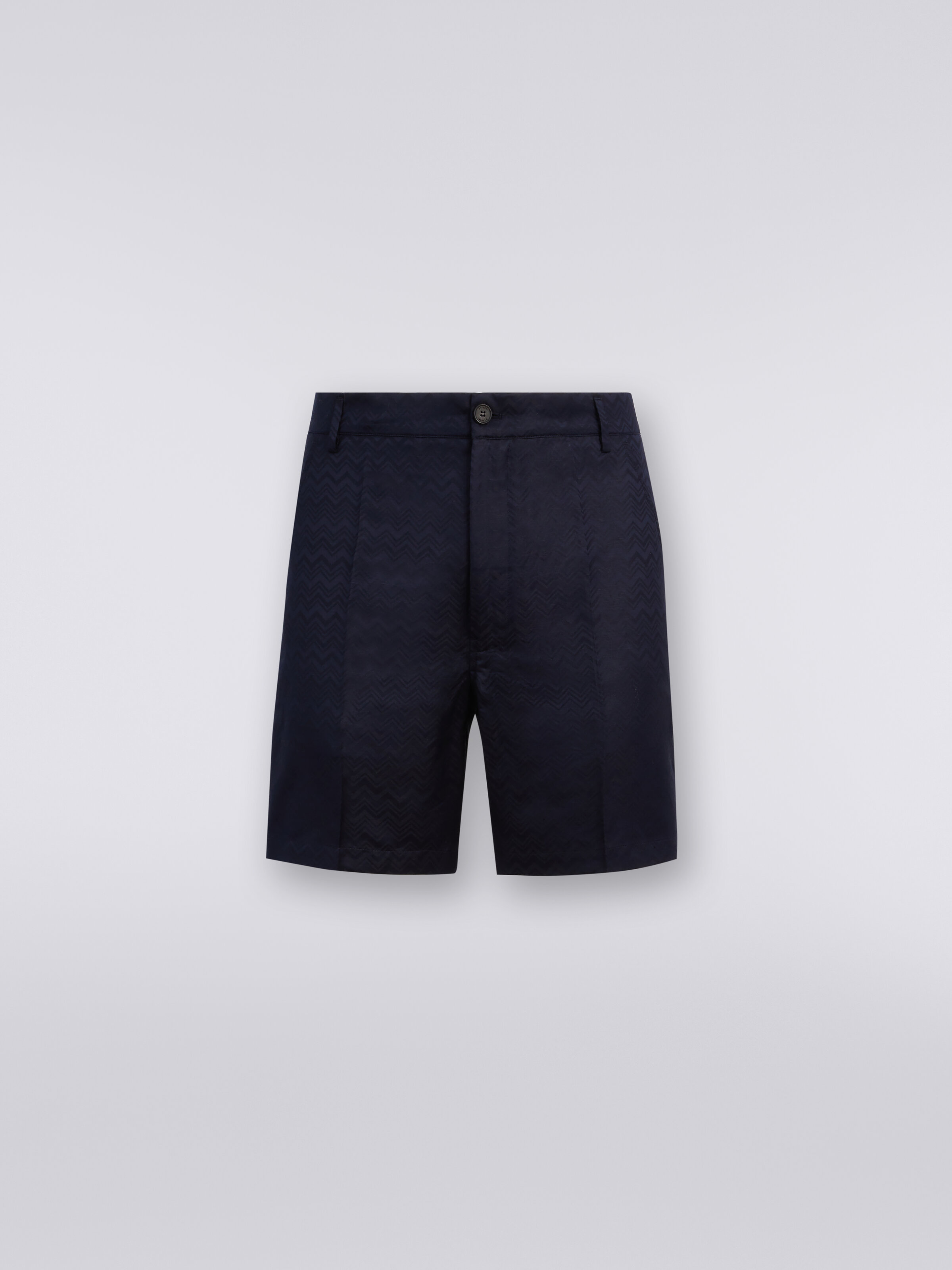Bermuda shorts in cotton blend with zigzag pattern, Dark Blue - 0