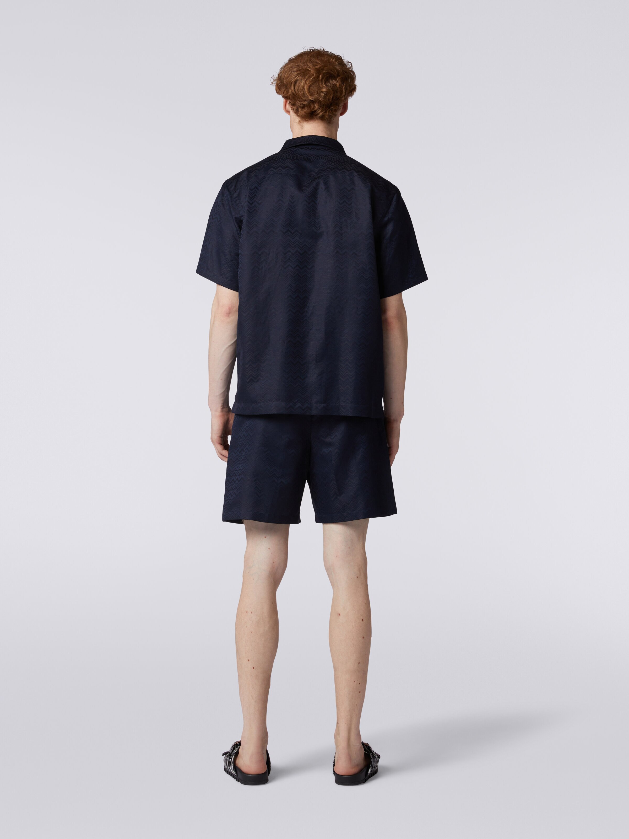 Bermuda shorts in cotton blend with zigzag pattern, Dark Blue - 3