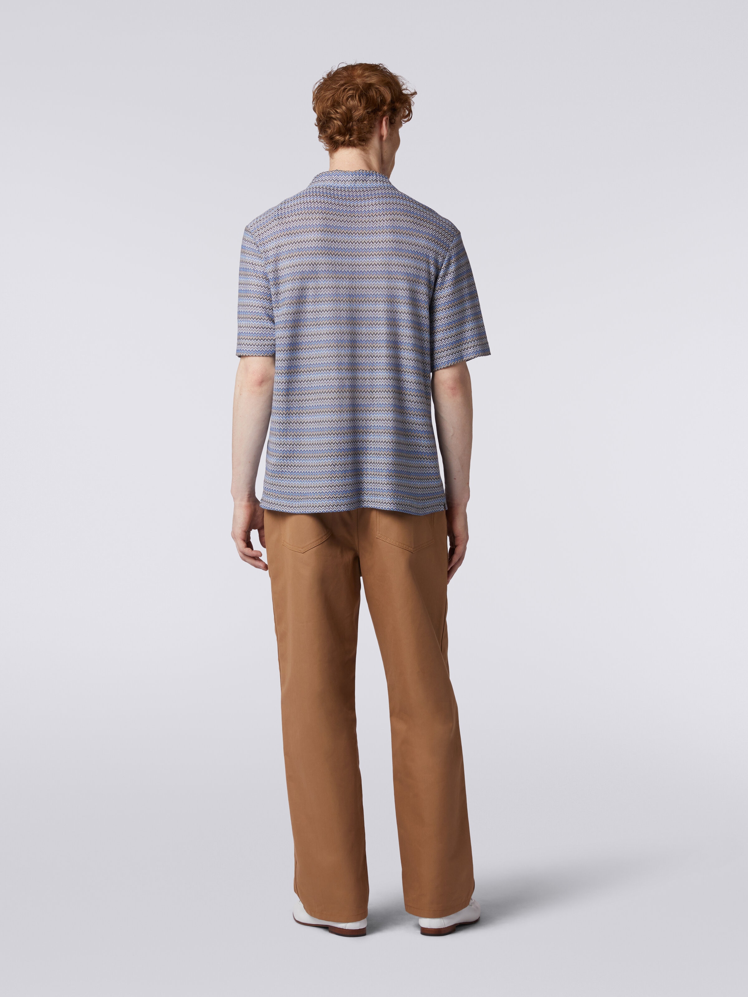 Short-sleeved zigzag bowling shirt, Blue - 3
