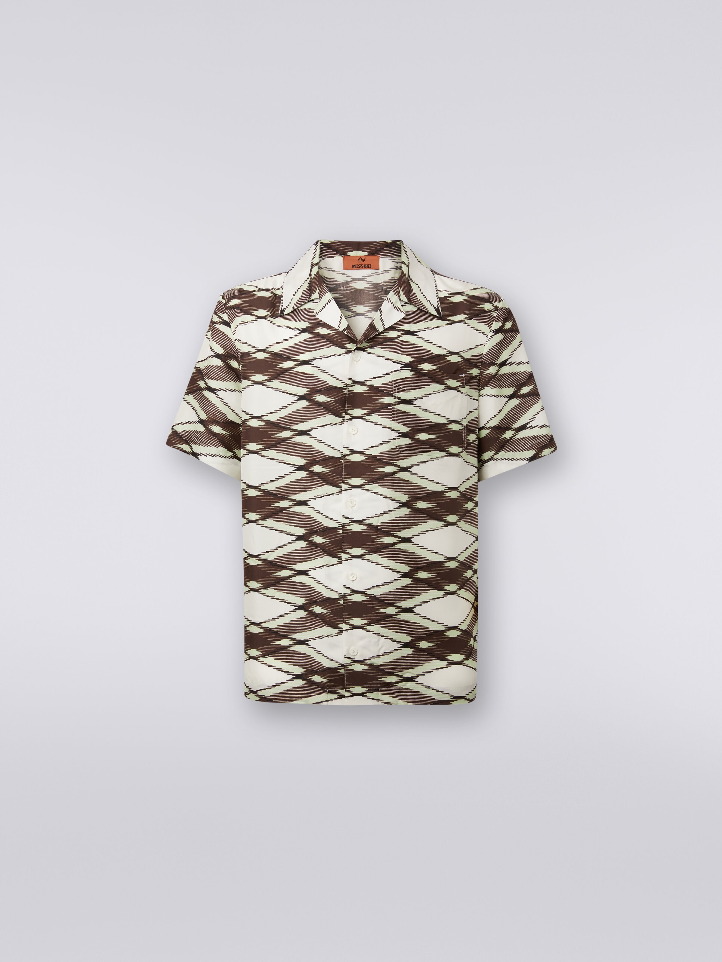 Short-sleeved printed silk bowling shirt, Green - 0