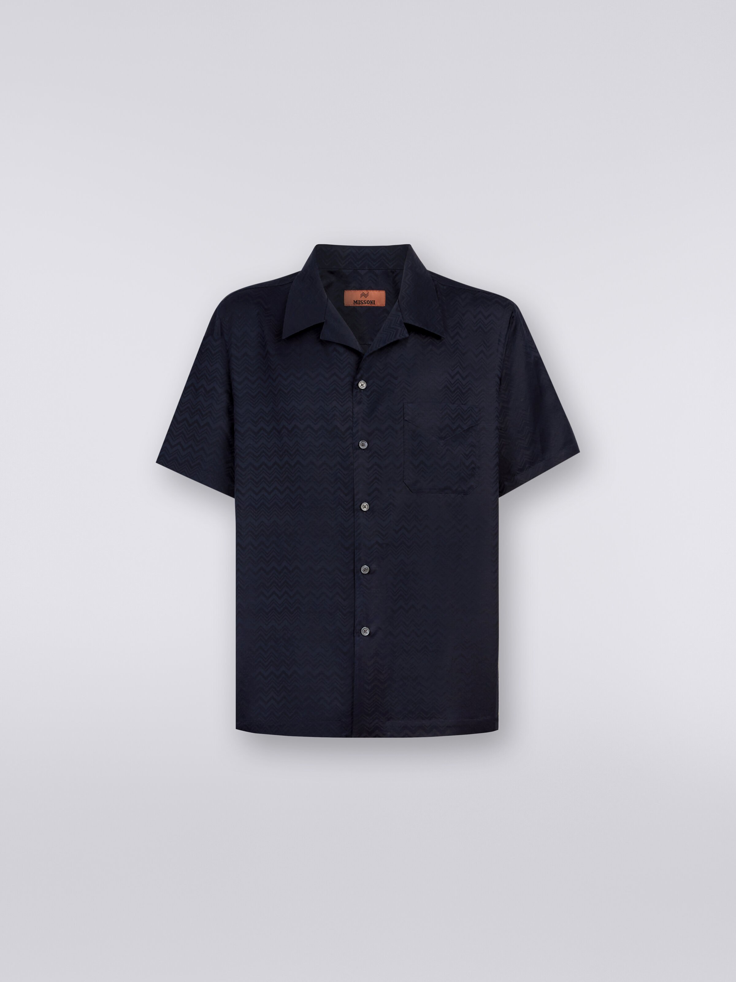 Short-sleeved chevron cotton blend bowling shirt Dark Blue | Missoni