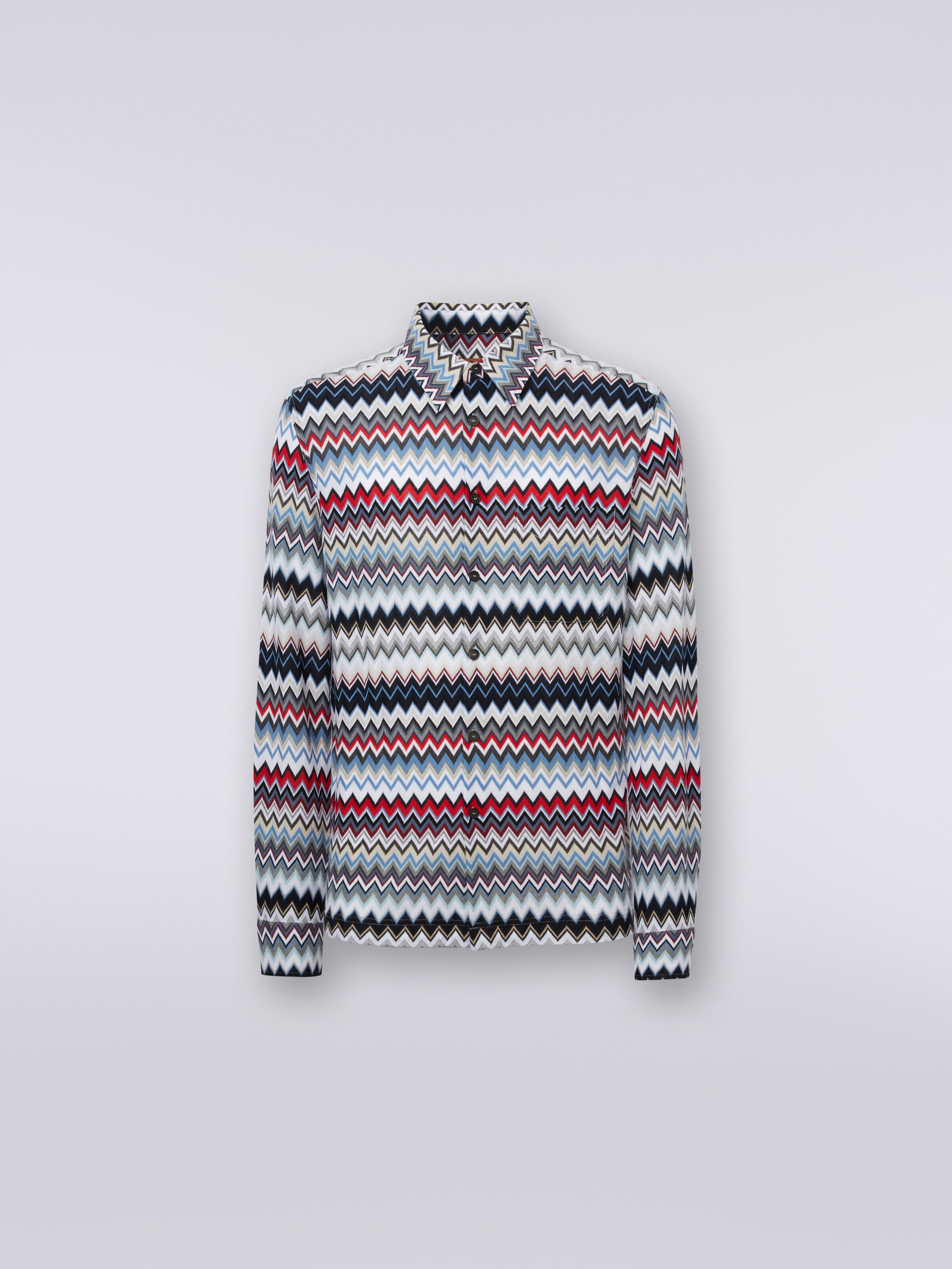 Langärmeliges Baumwollhemd mit Zickzackmuster, Mehrfarbig  - 0