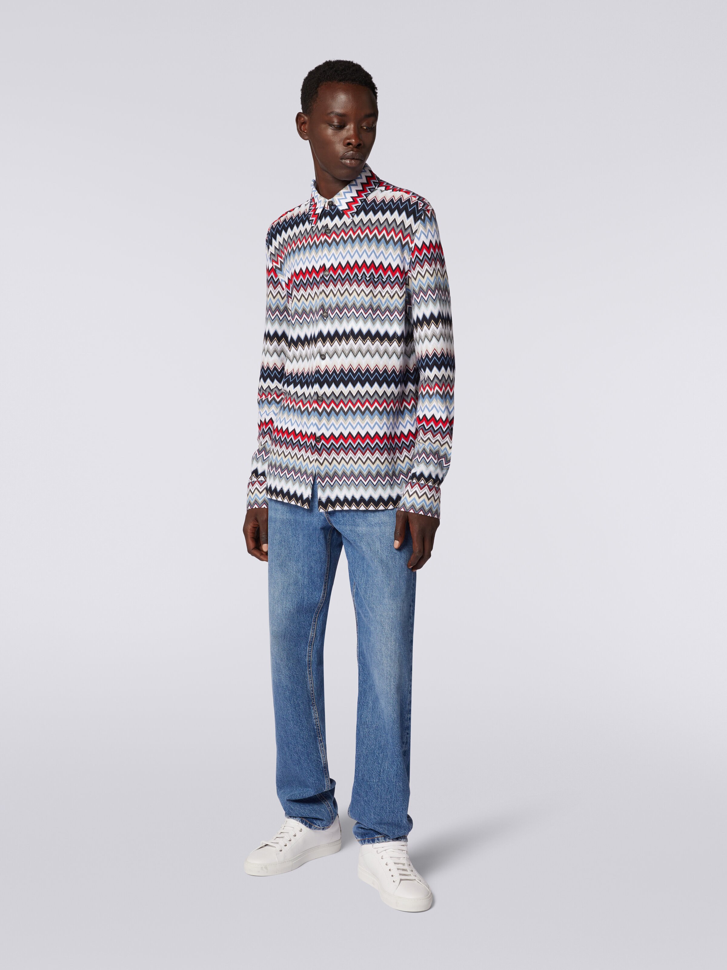 Camisa de manga larga de algodón zigzag, Multicolor  - 1