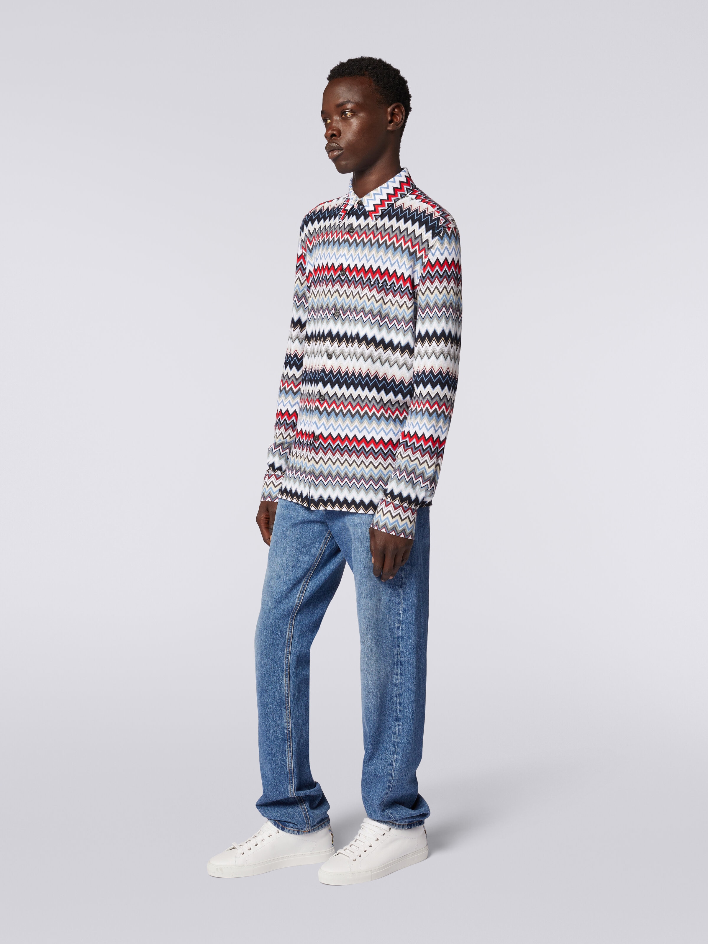 Camisa de manga larga de algodón zigzag, Multicolor  - 2
