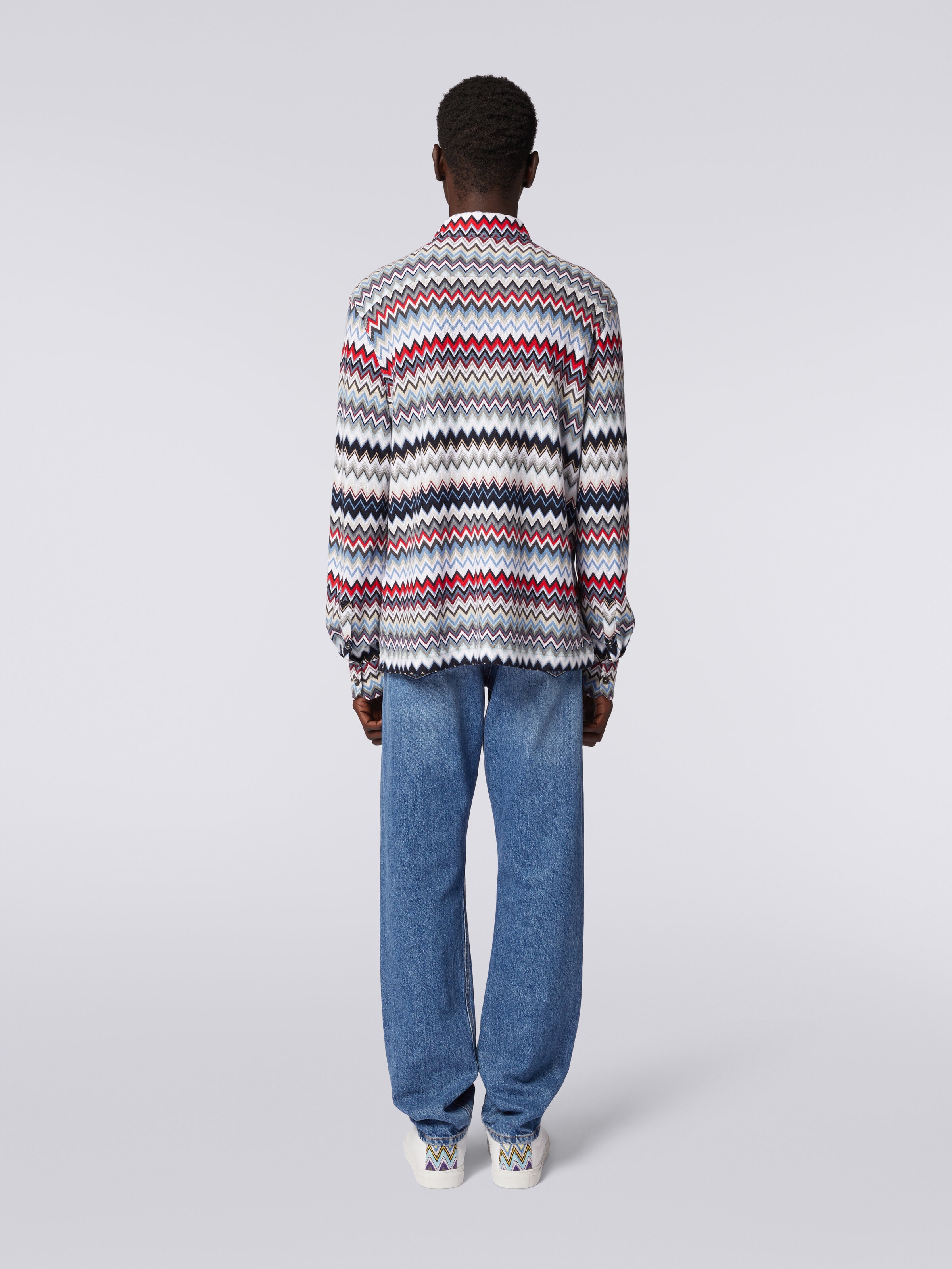 Camisa de manga larga de algodón zigzag, Multicolor  - 3