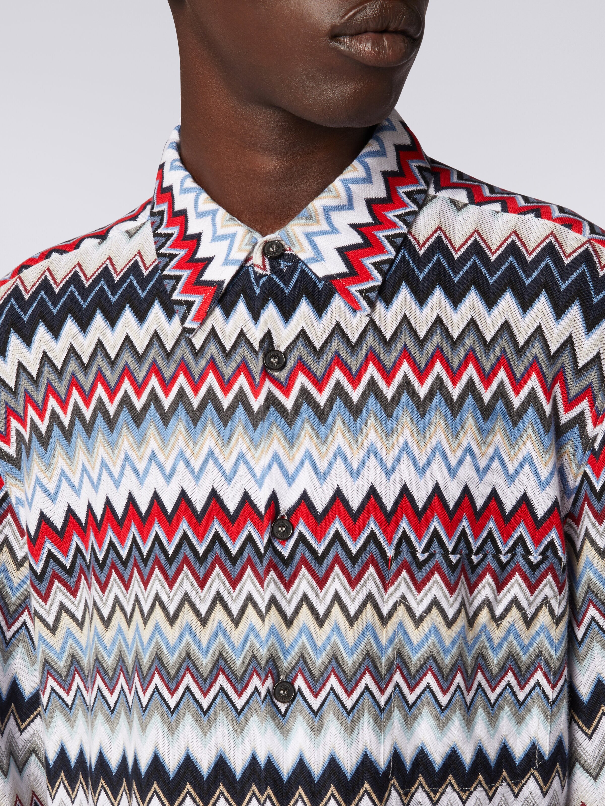 Camisa de manga larga de algodón zigzag, Multicolor  - 4