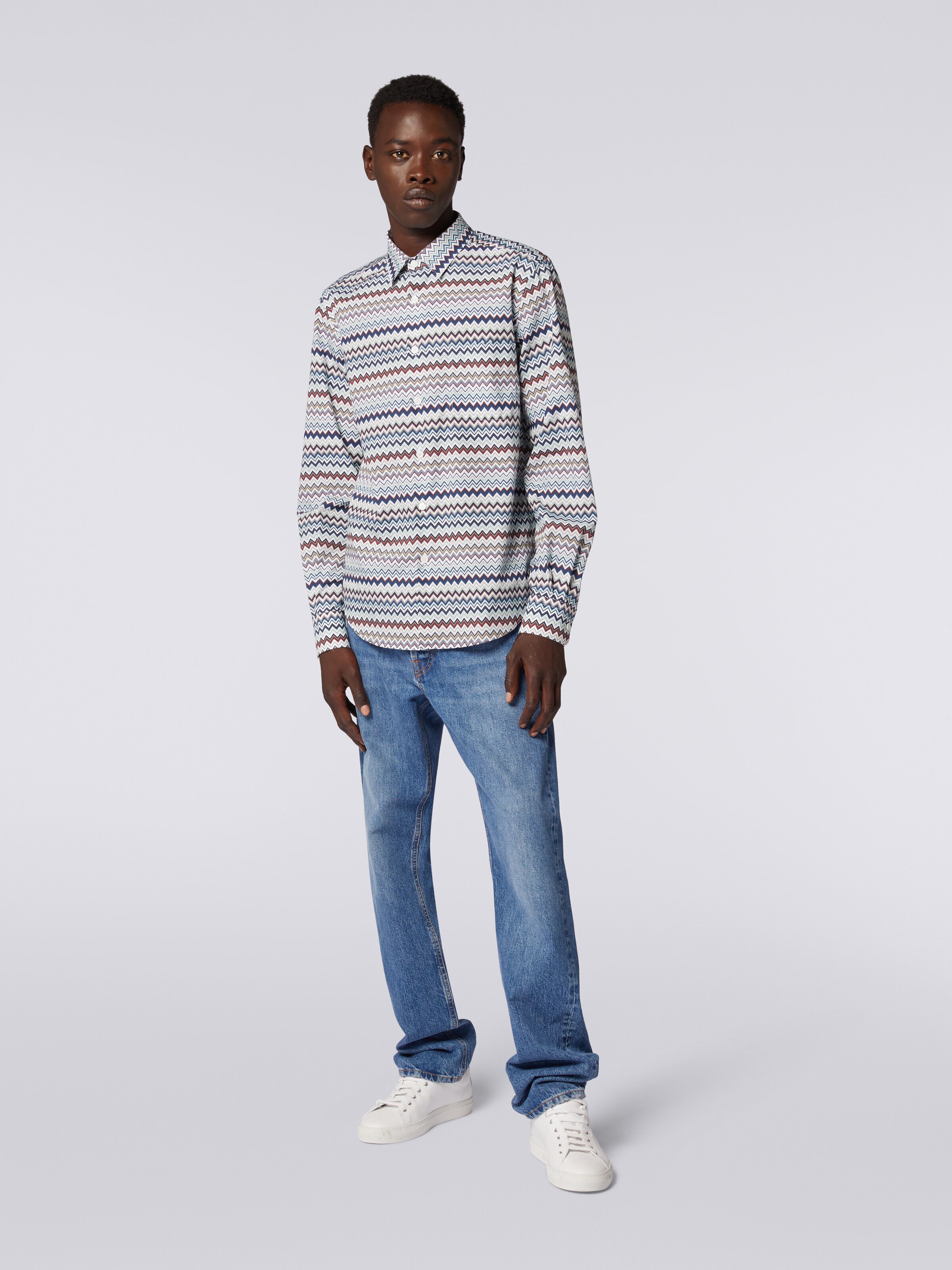 Camisa de manga larga con estampado zigzag, Multicolor  - 1
