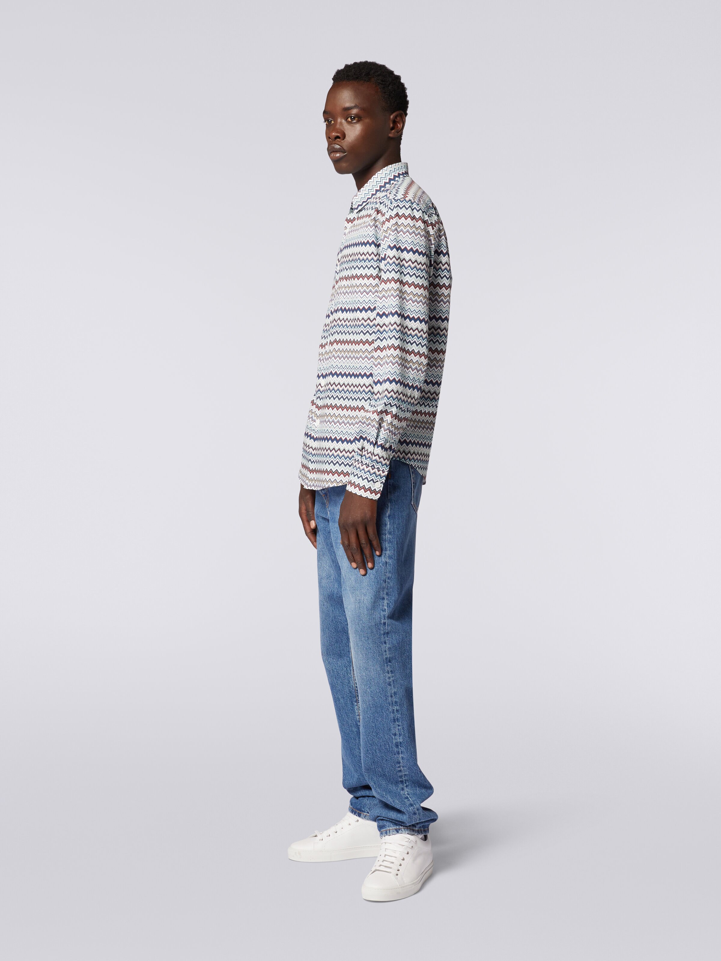 Camicia a maniche lunghe con stampa zig zag, Multicolore  - 2