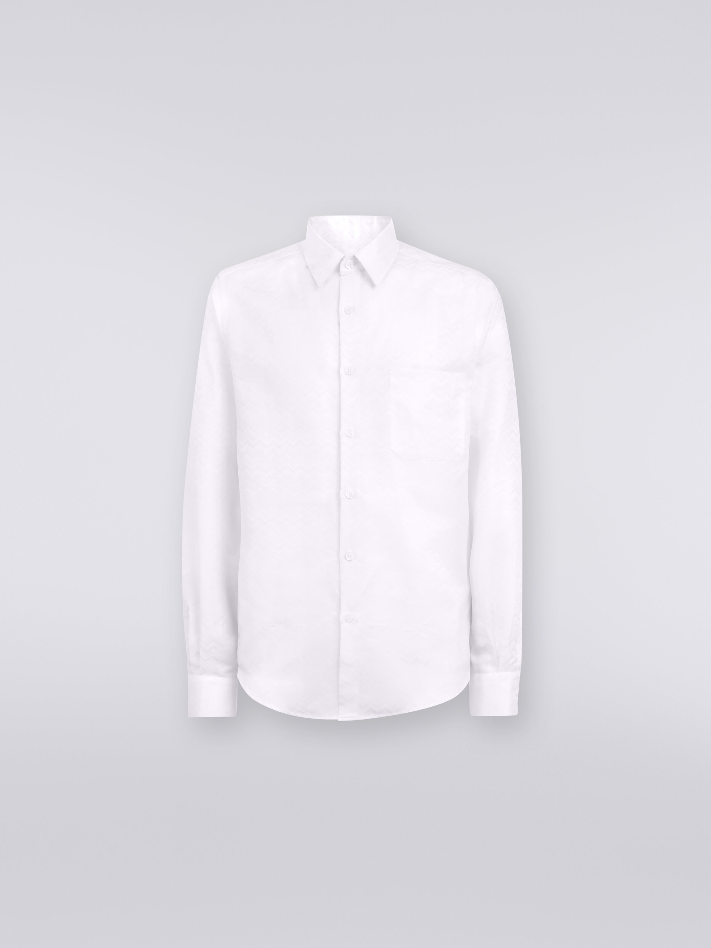 Camicia a maniche lunghe in misto cotone con motivo zig zag, Bianco  - 0