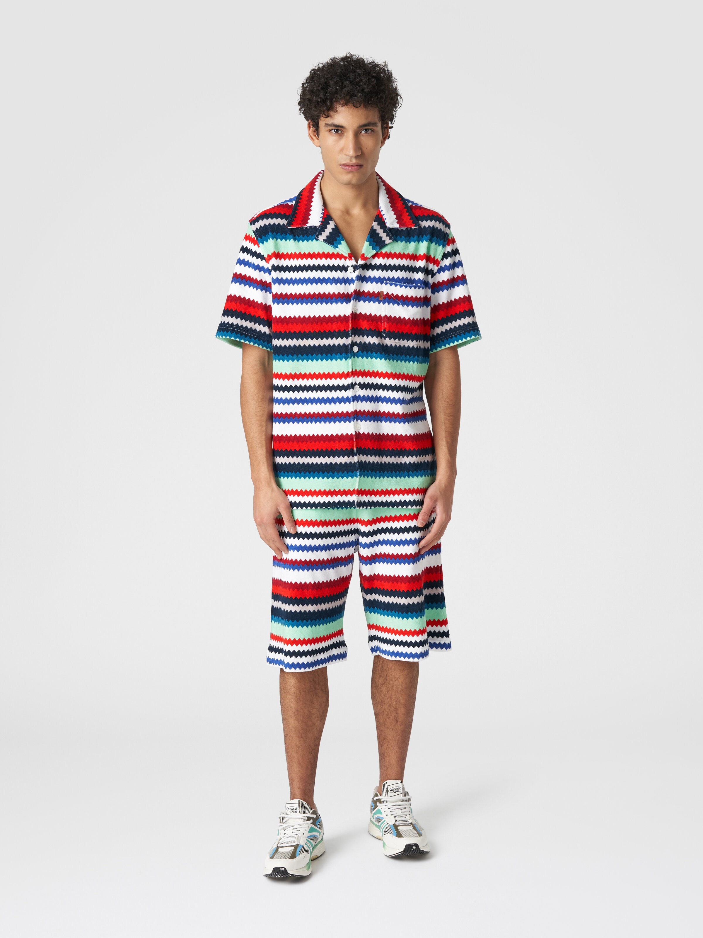 Short-sleeved bowling shirt in zigzag terry, Multicoloured  - 1