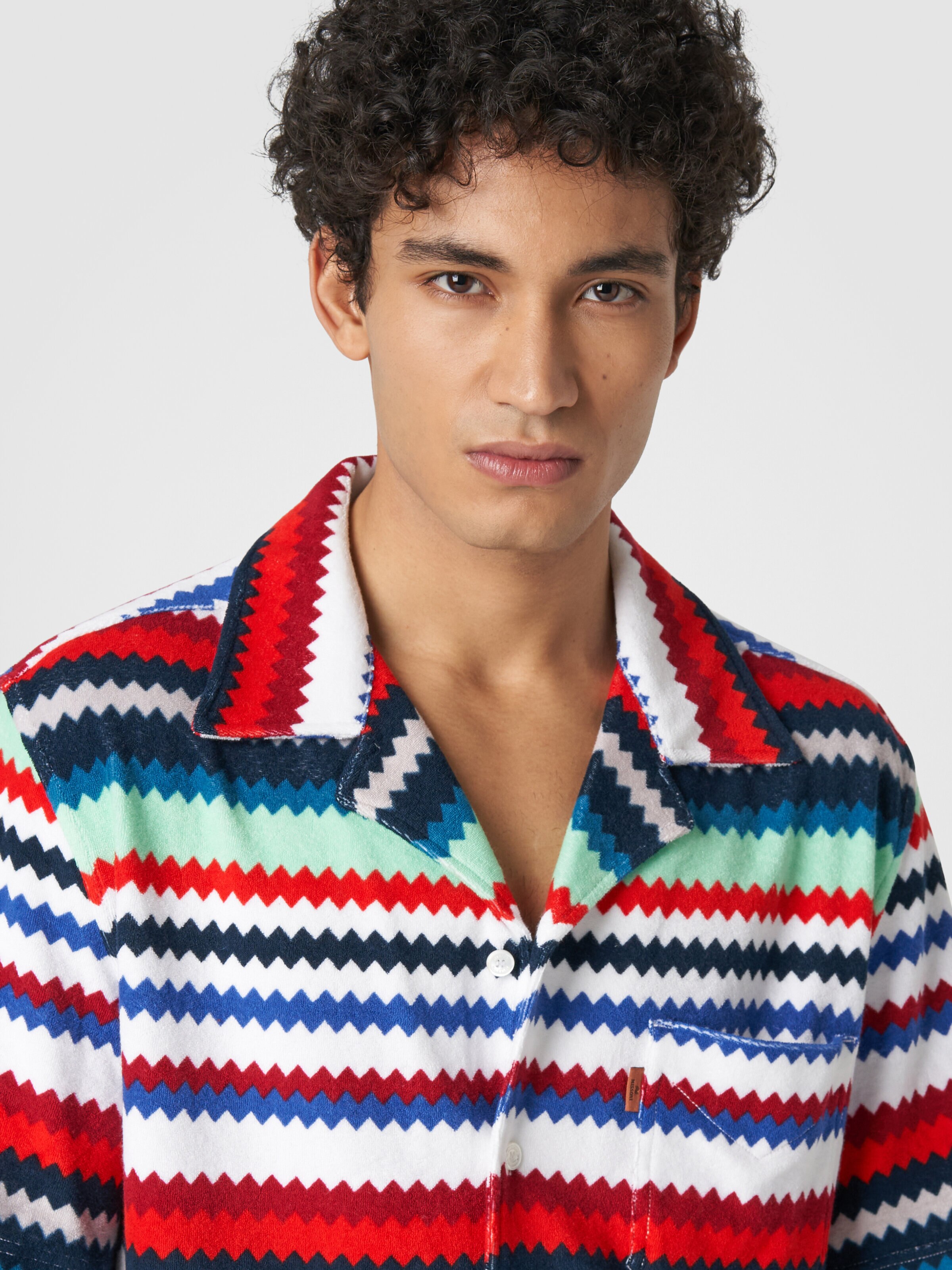 Short-sleeved bowling shirt in zigzag terry, Multicoloured  - 4