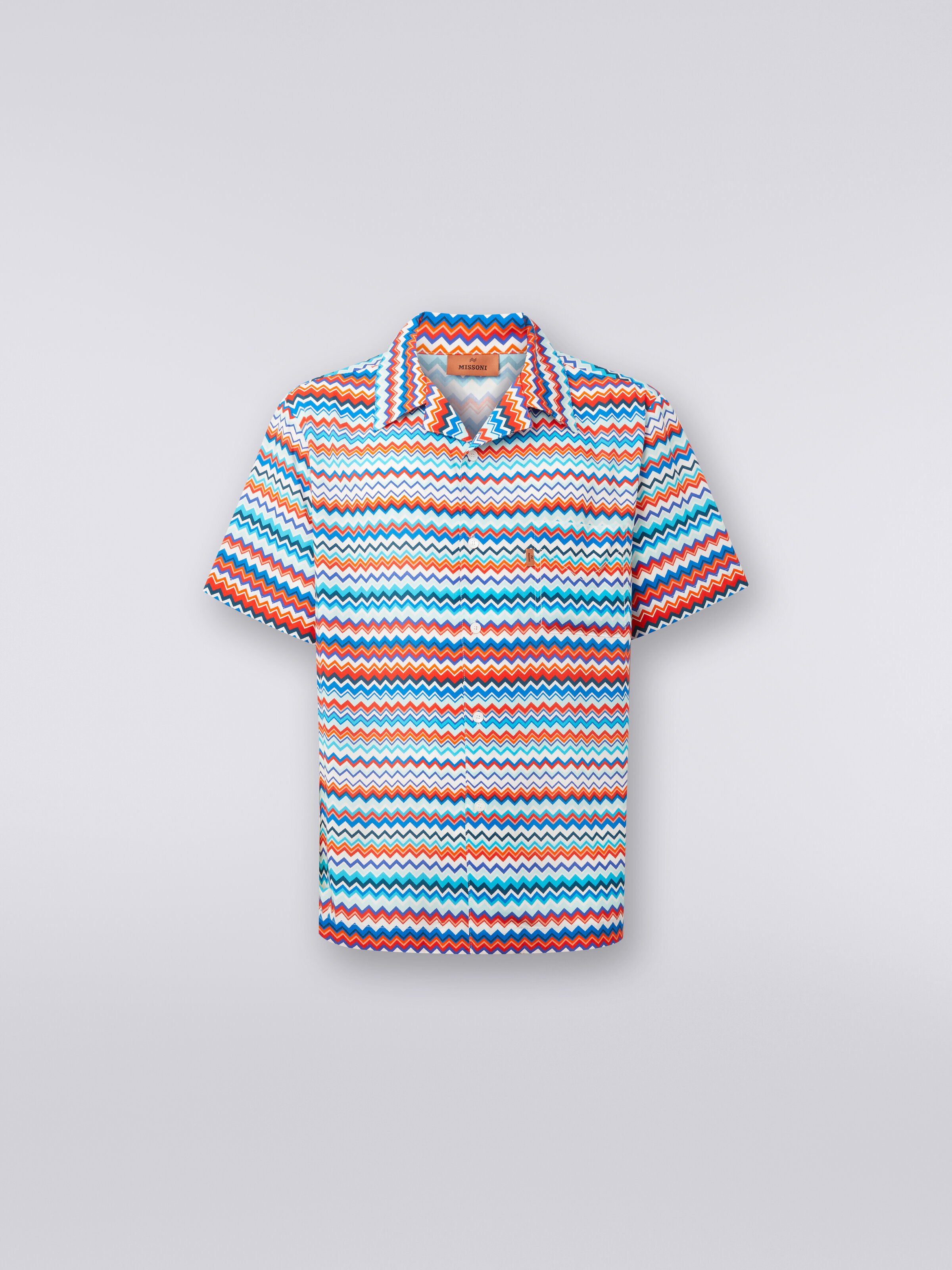 Camisa de manga corta modelo de bolos en viscosa zigzag, Multicolor  - 0