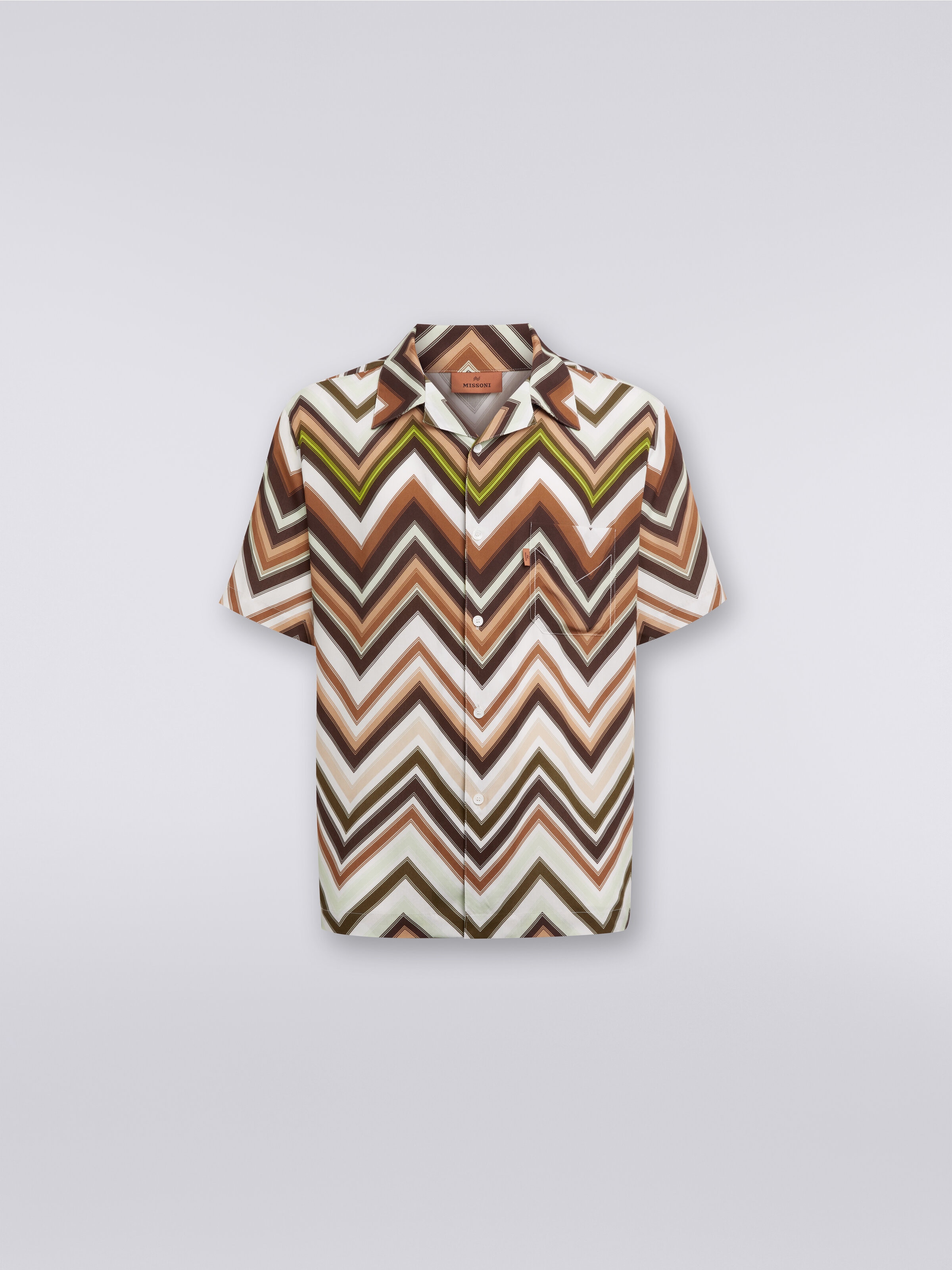 Short-sleeved shirt in viscose with chevron print, Multicoloured  - 0