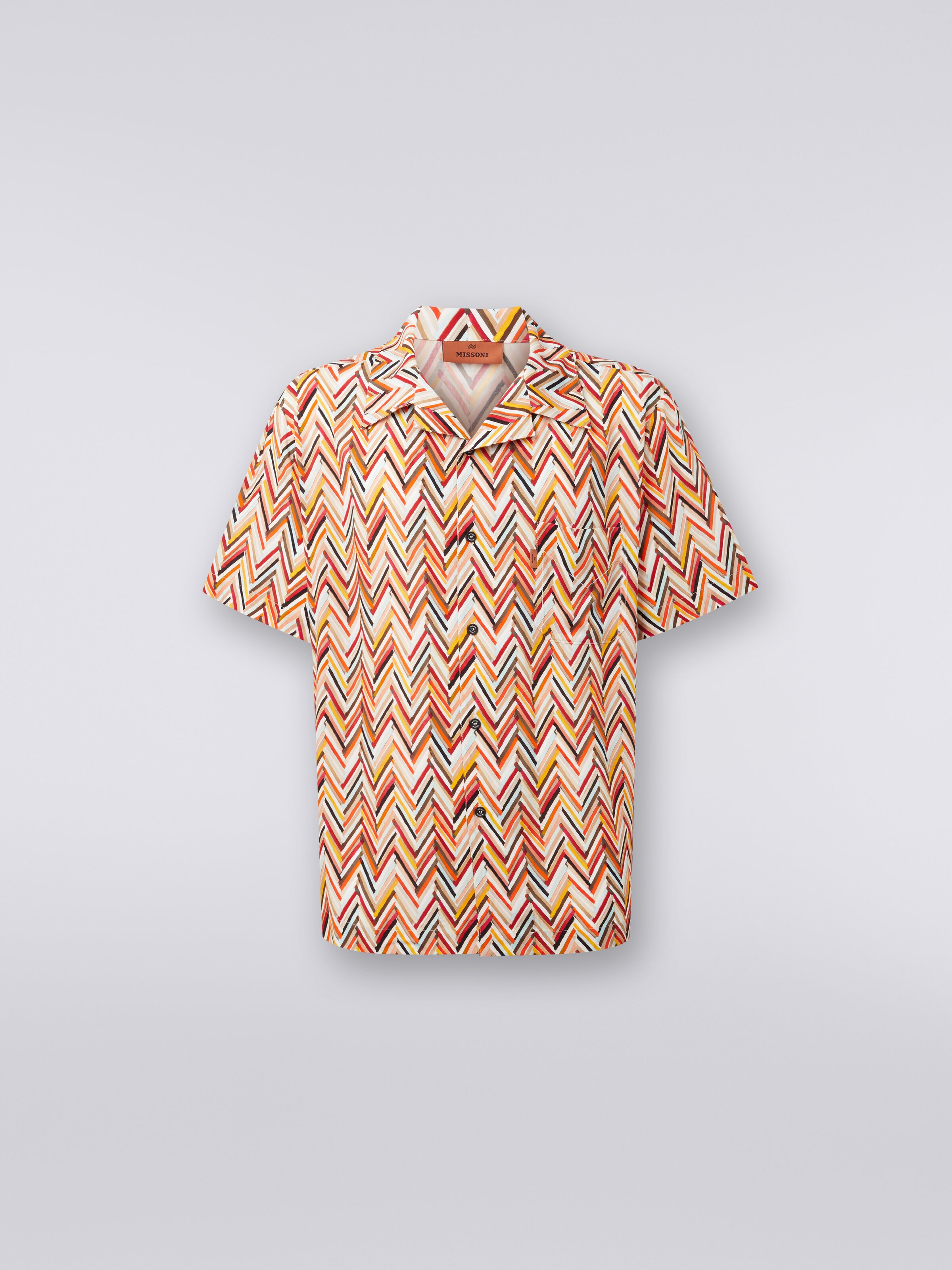 Kurzärmeliges Hemd aus Viskose mit Zickzack-Print, Mehrfarbig  - 0