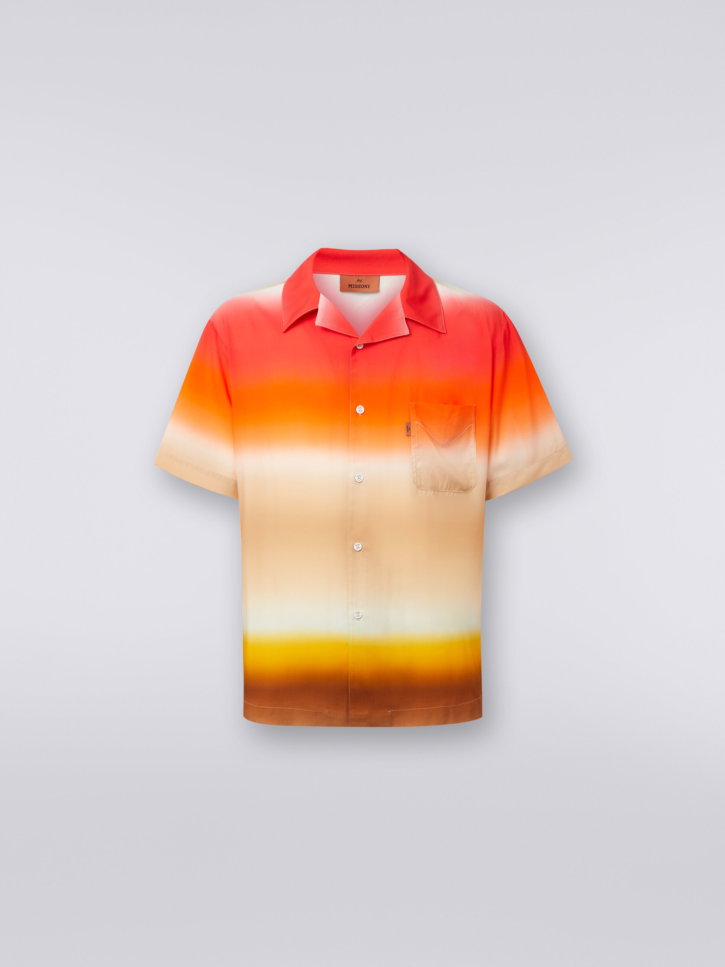 Camisa de manga corta de viscosa degradada, Multicolor  - 0