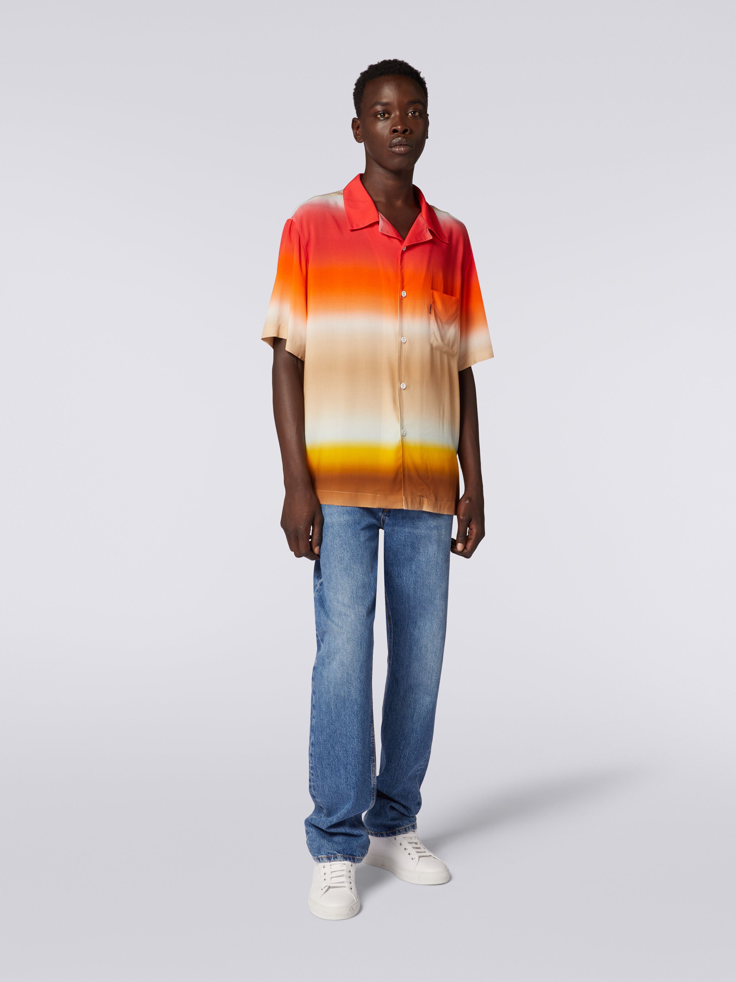 Chemise à manches courtes en viscose à dégradé, Multicolore  - 1