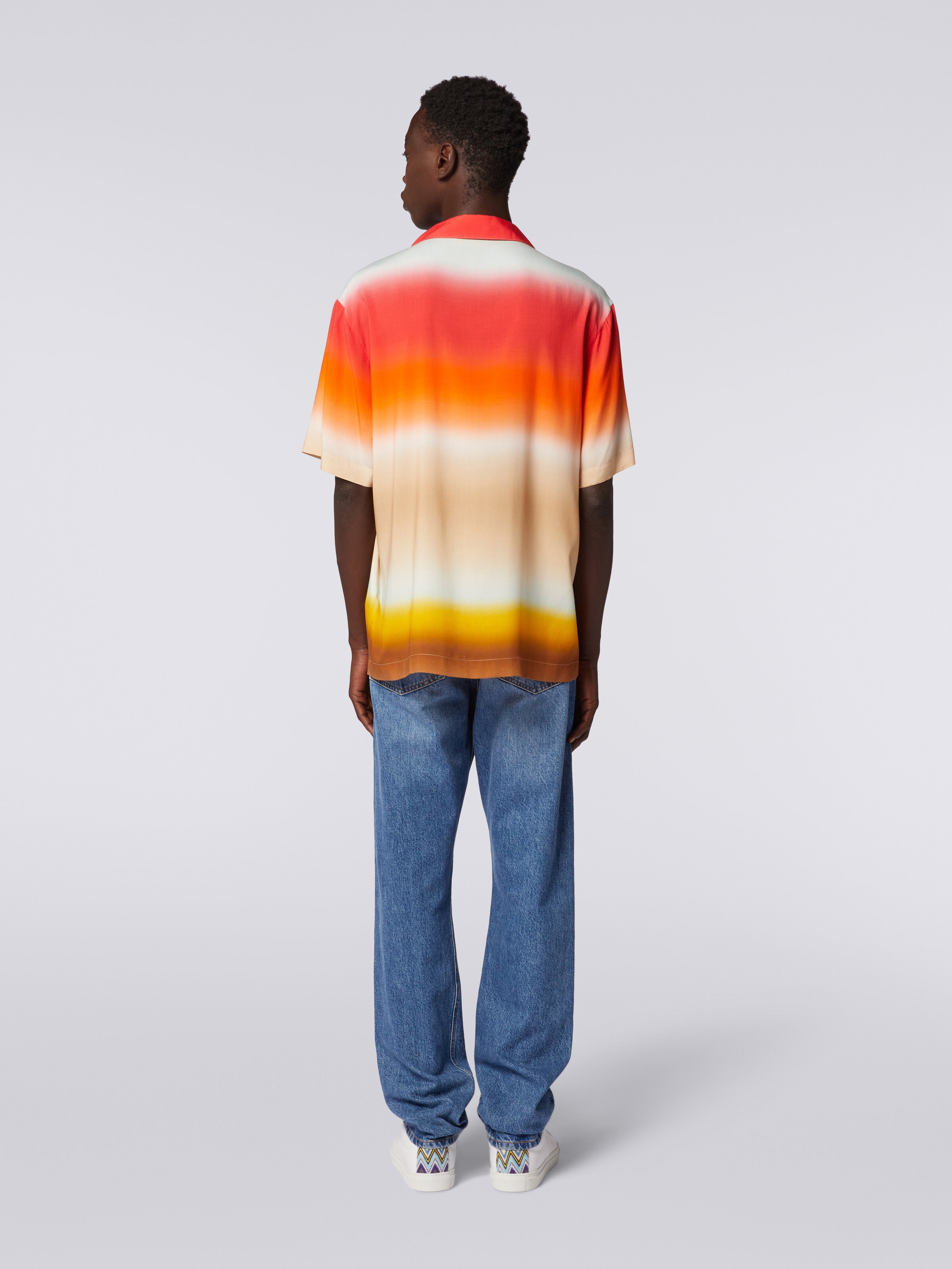 Camisa de manga corta de viscosa degradada, Multicolor  - 3