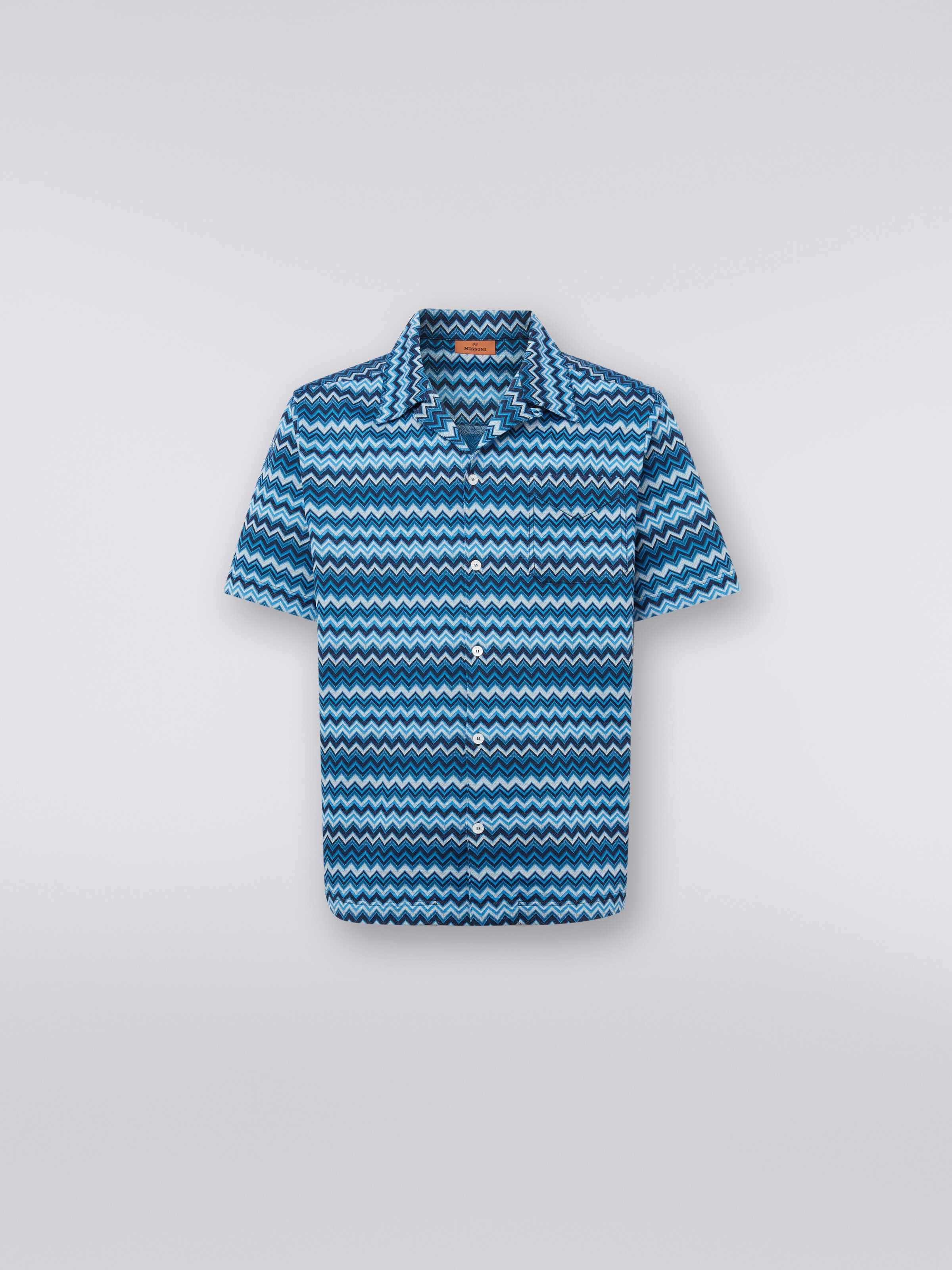 Kurzärmeliges Hemd aus Jersey mit Zickzackmuster, Blau - 0