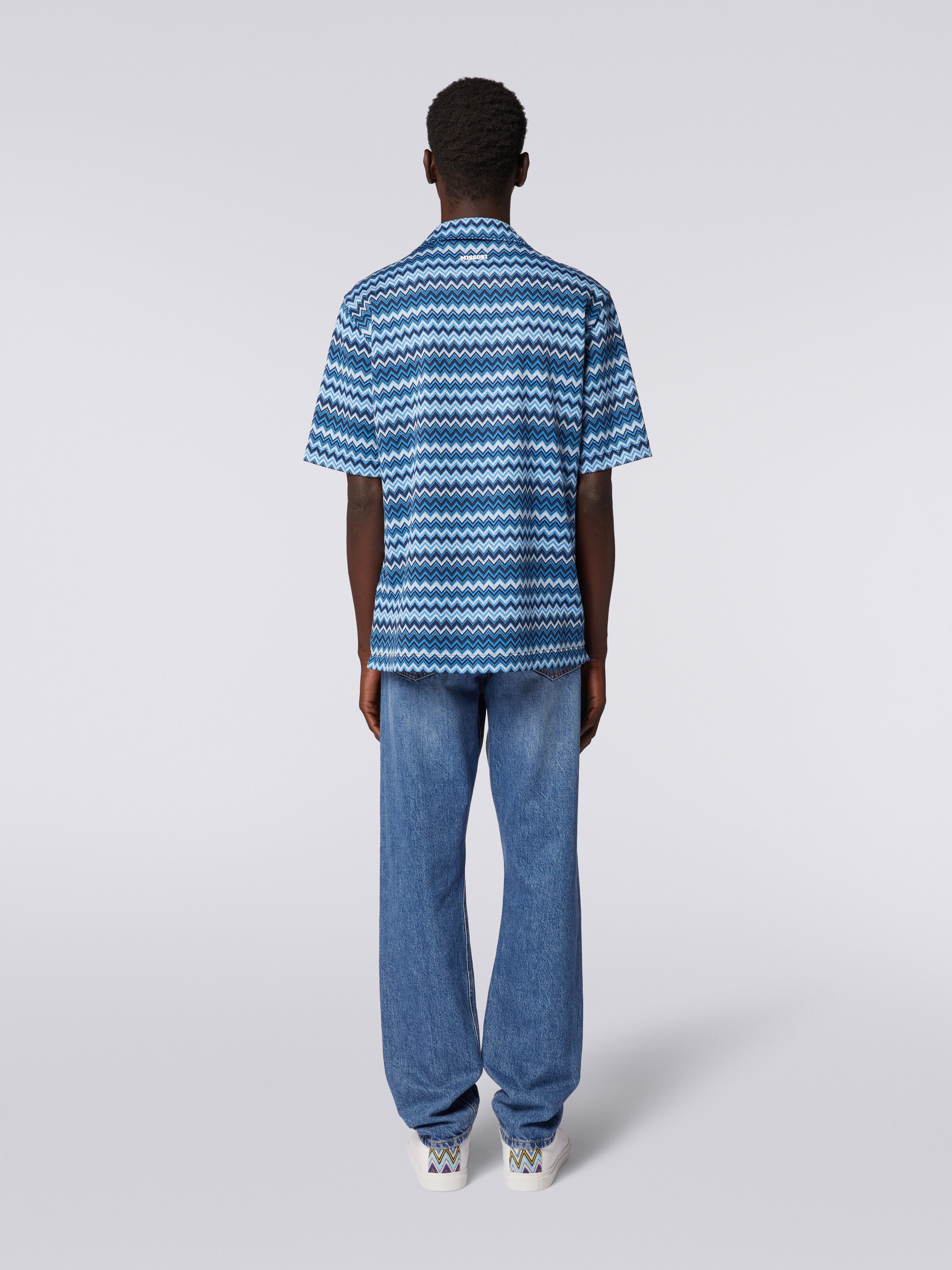 Camisa de manga corta en tejido jersey zigzag, Azul Oscuro - 3