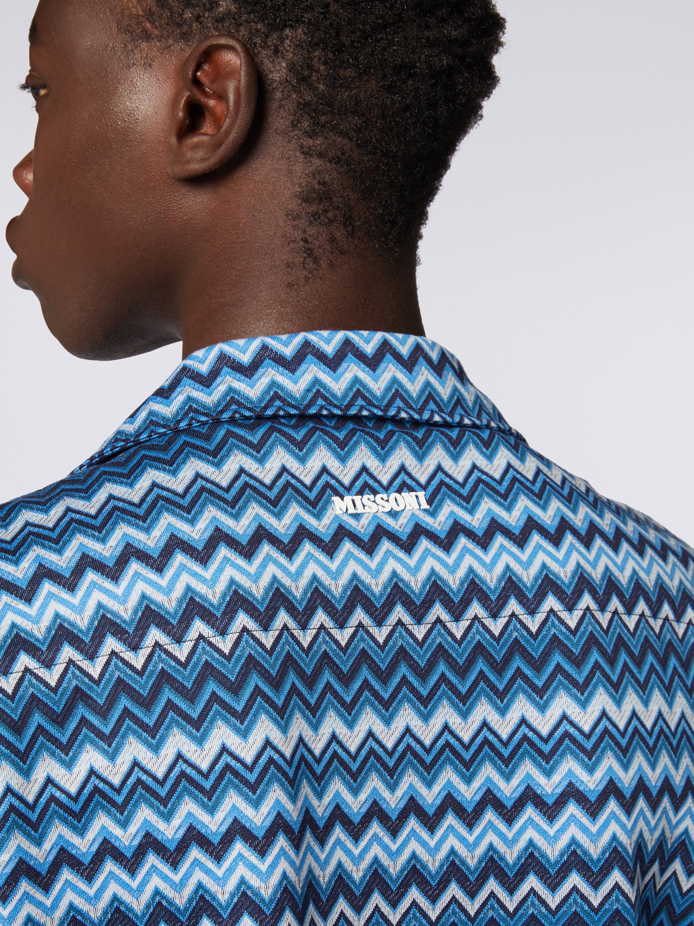 Camisa de manga corta en tejido jersey zigzag, Azul Oscuro - 4