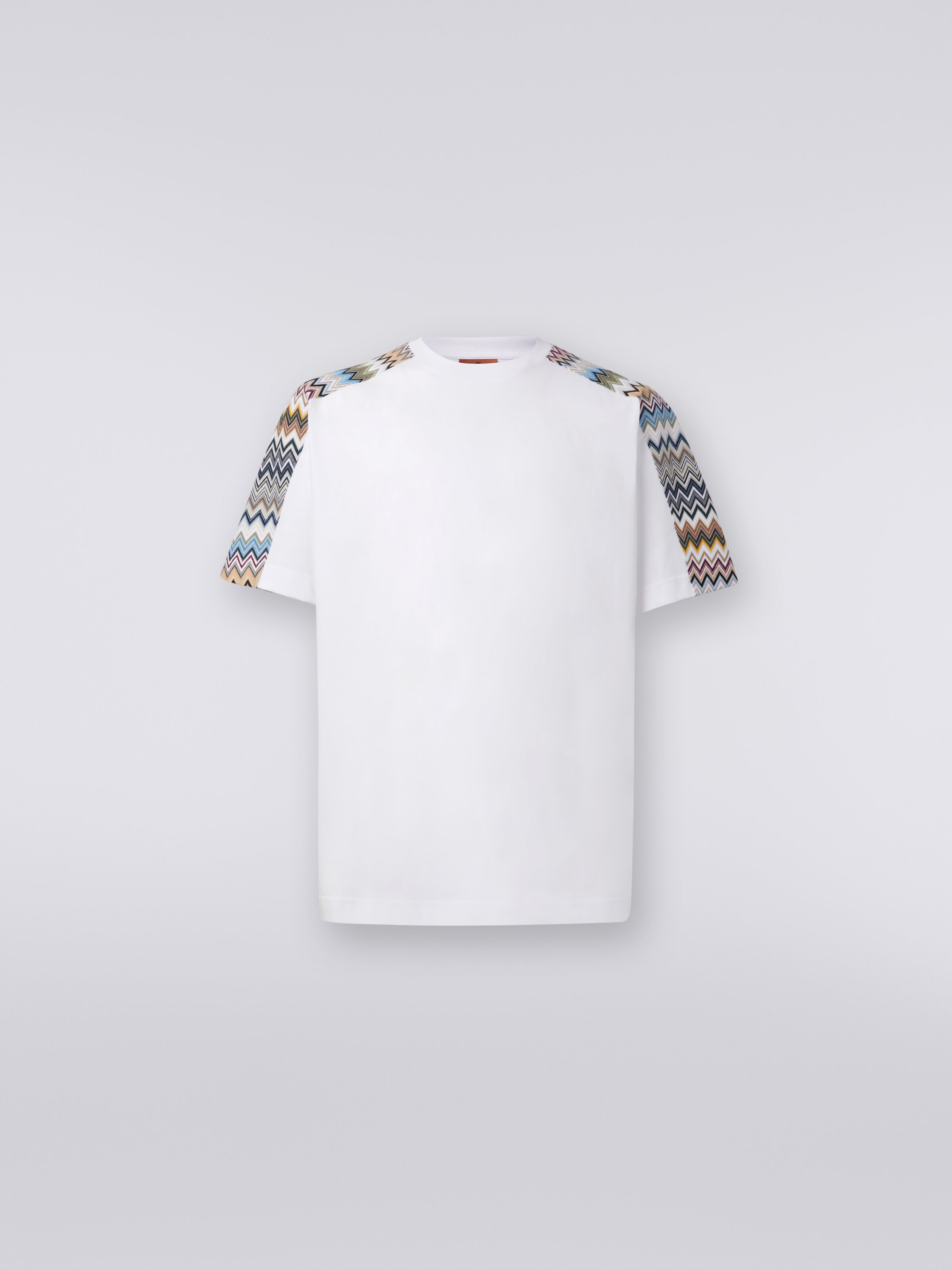 T-shirt in cotone con inserti zig zag, Multicolore  - 0