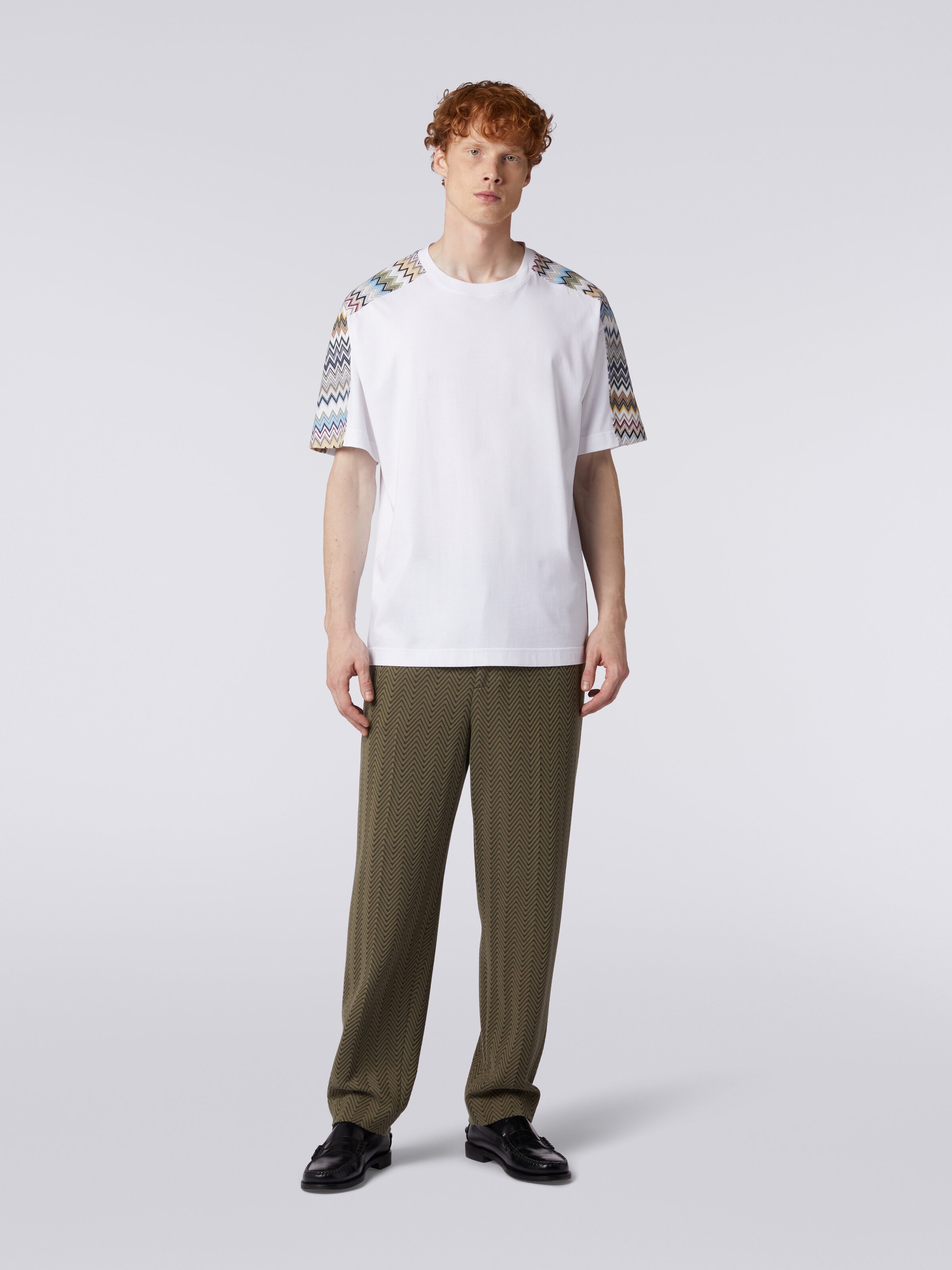T-shirt in cotone con inserti zig zag, Multicolore  - 1