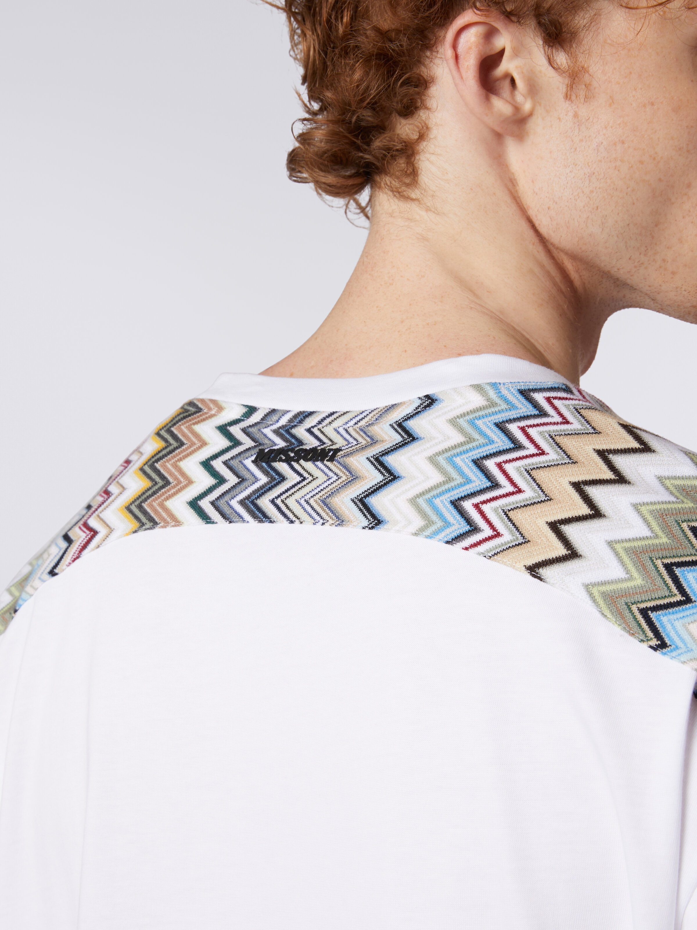 Camiseta de algodón con inserciones zigzag, Multicolor  - 4