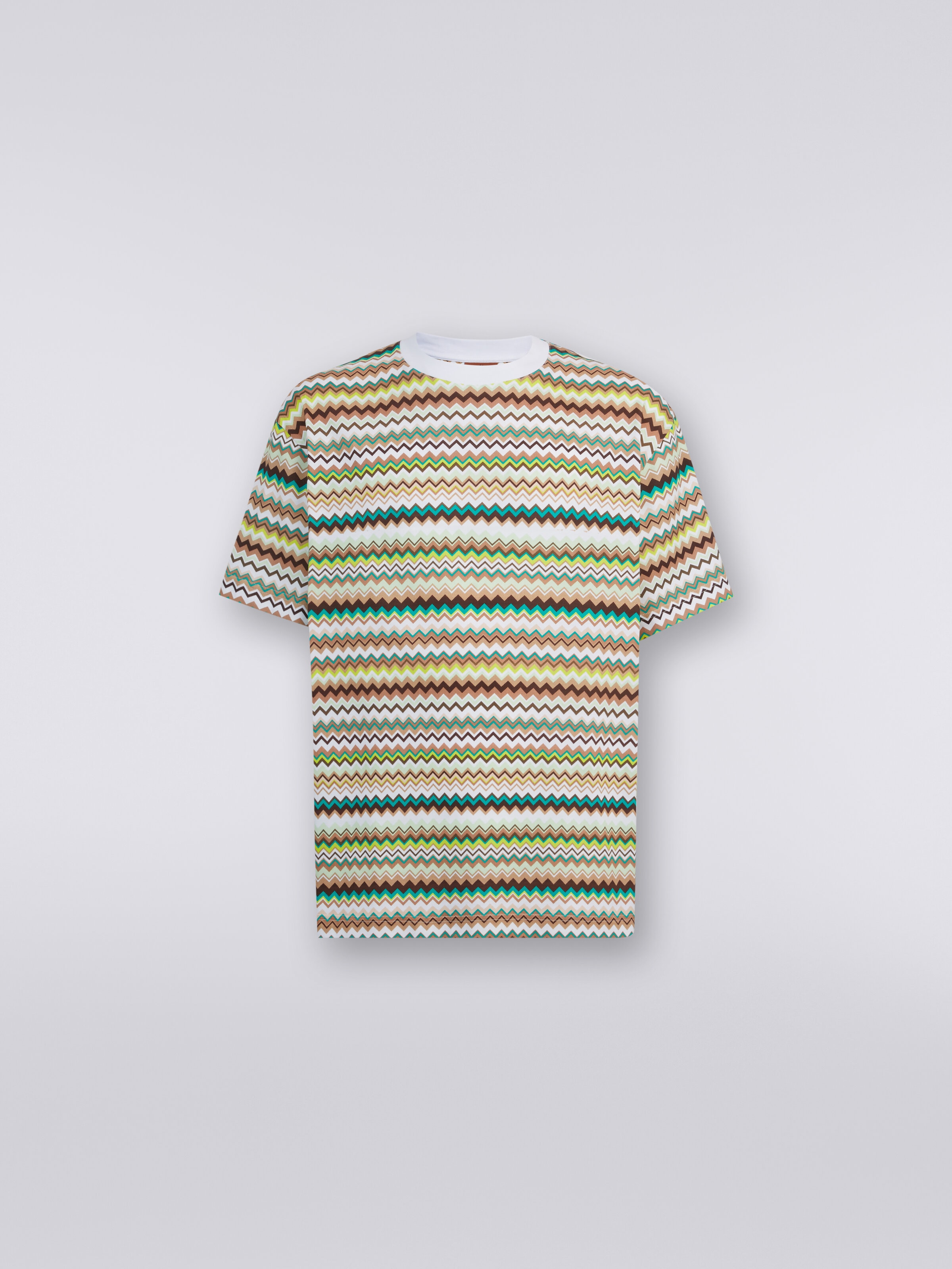 Camiseta extragrande de algodón con estampado en zigzag, Multicolor  - 0