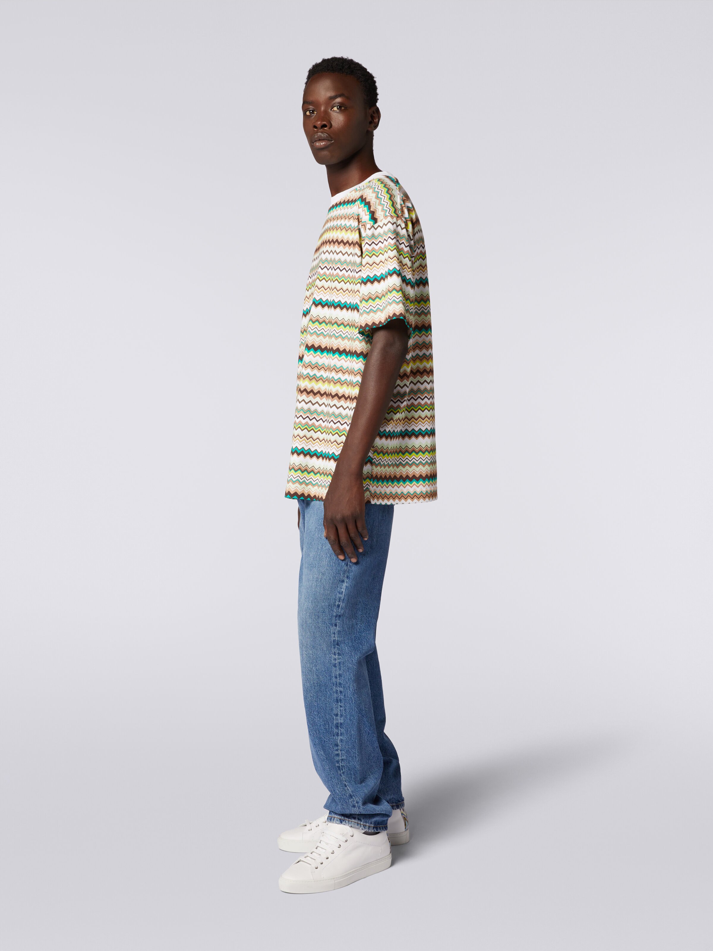 Camiseta extragrande de algodón con estampado en zigzag, Multicolor  - 2