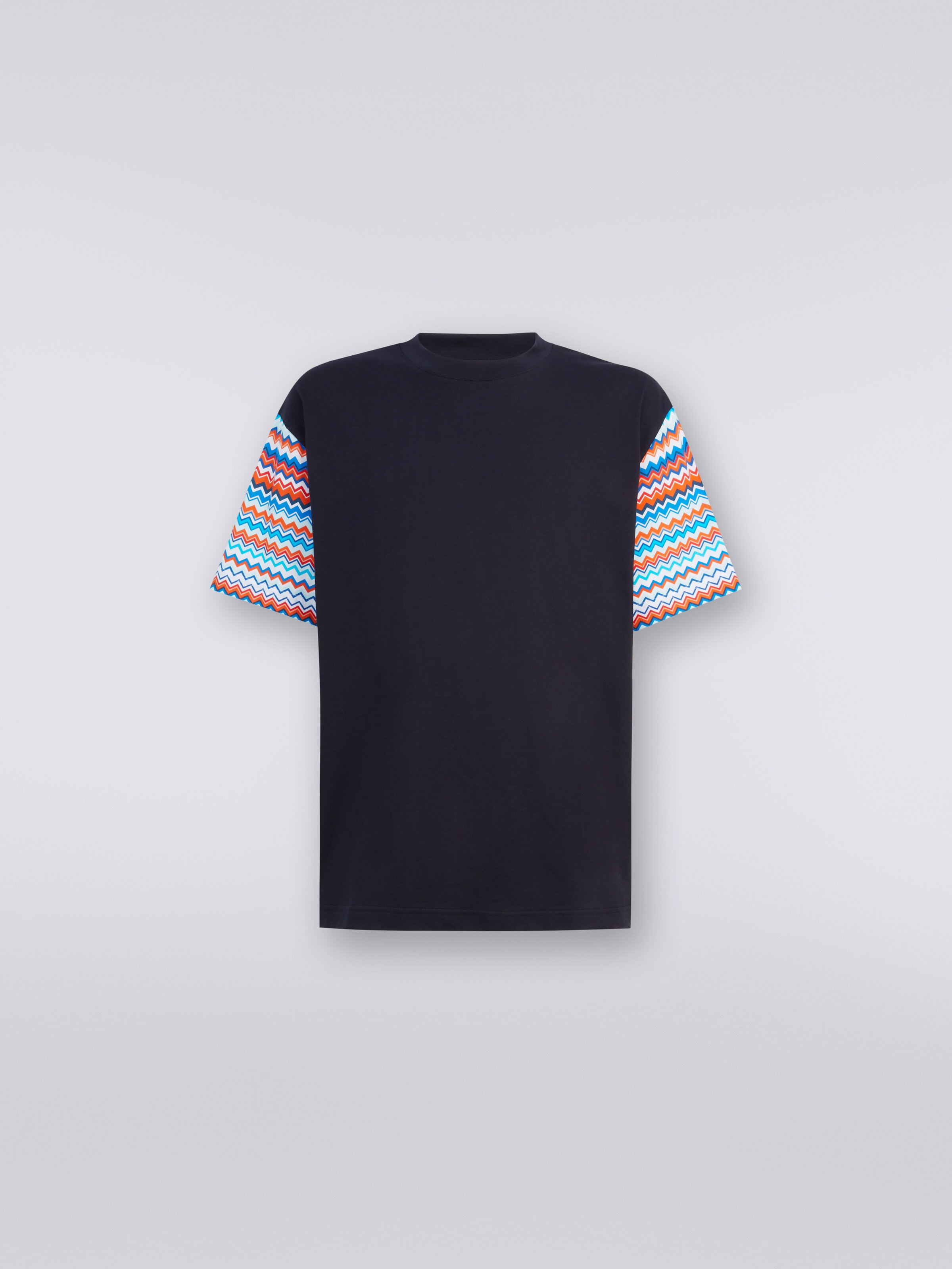Camiseta extragrande de algodón con inserciones zigzag, Multicolor  - 0