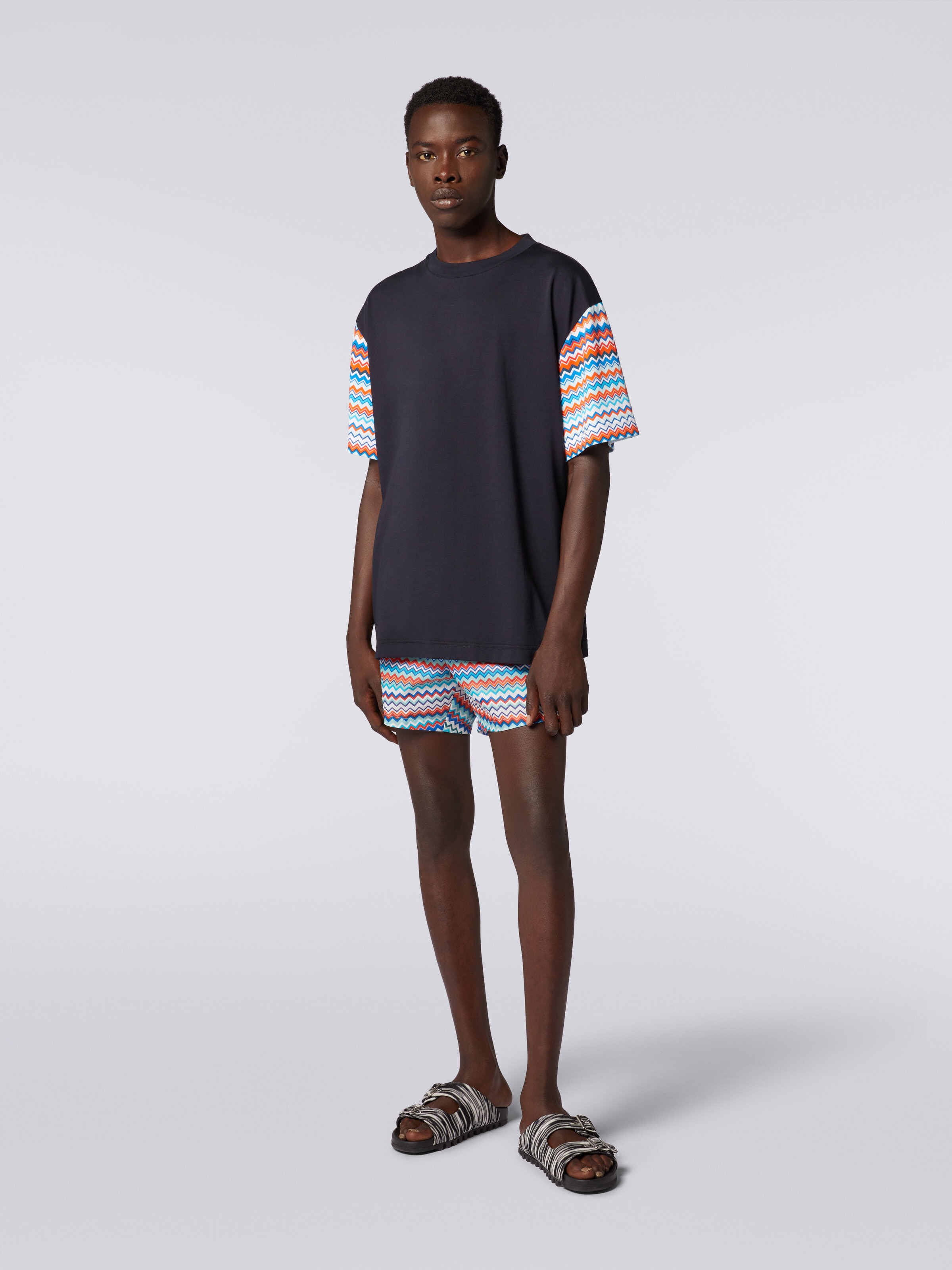 Oversized T-shirt in cotton with zigzag inserts, Multicoloured  - 1